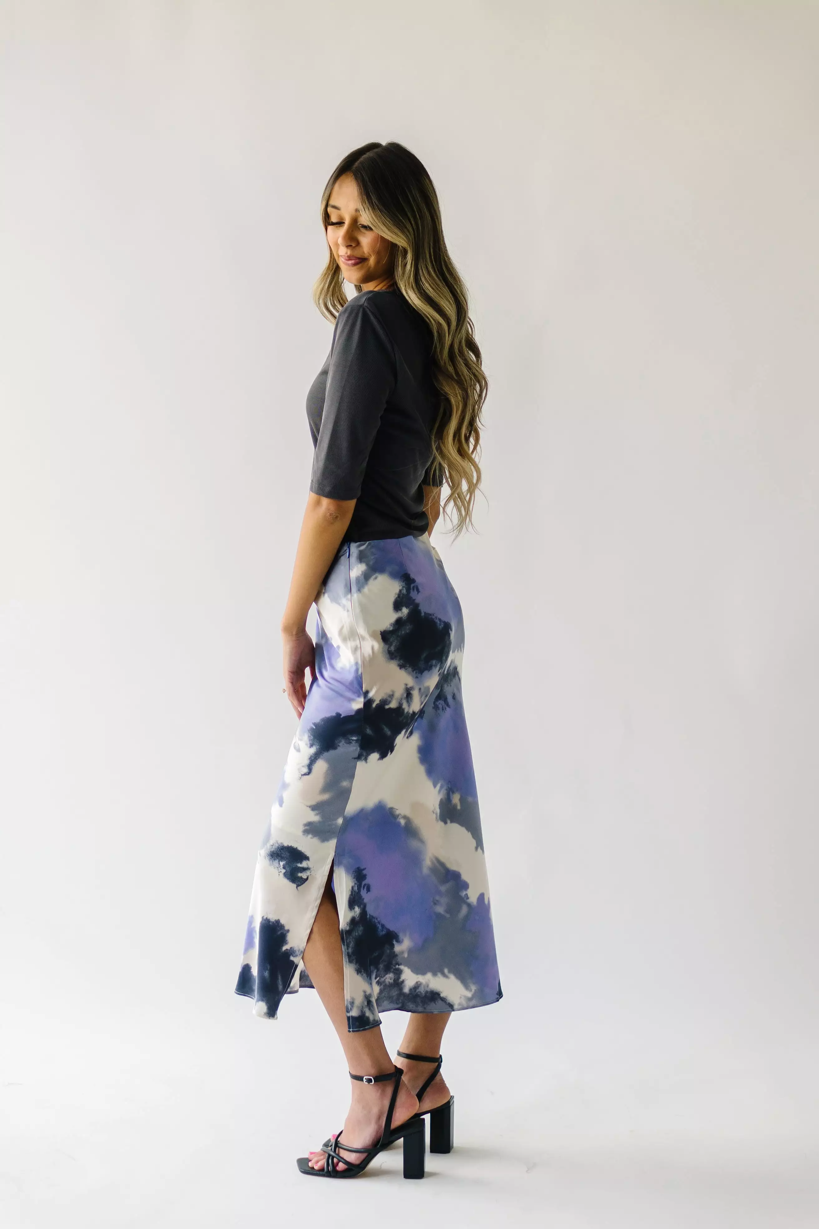 Ozette Satin Skirt - Purple Abstract Pattern