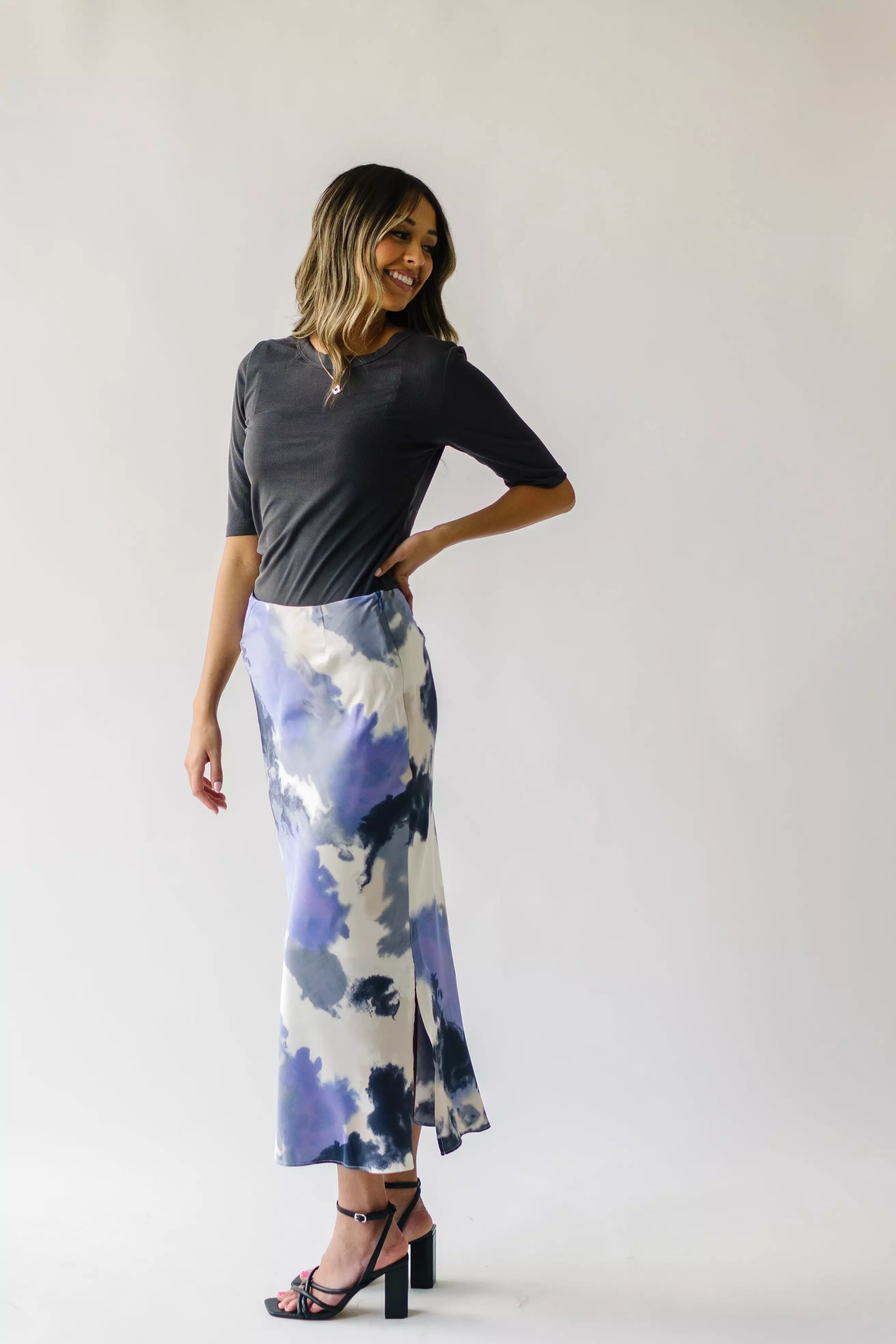 Ozette Satin Skirt - Purple Abstract Pattern