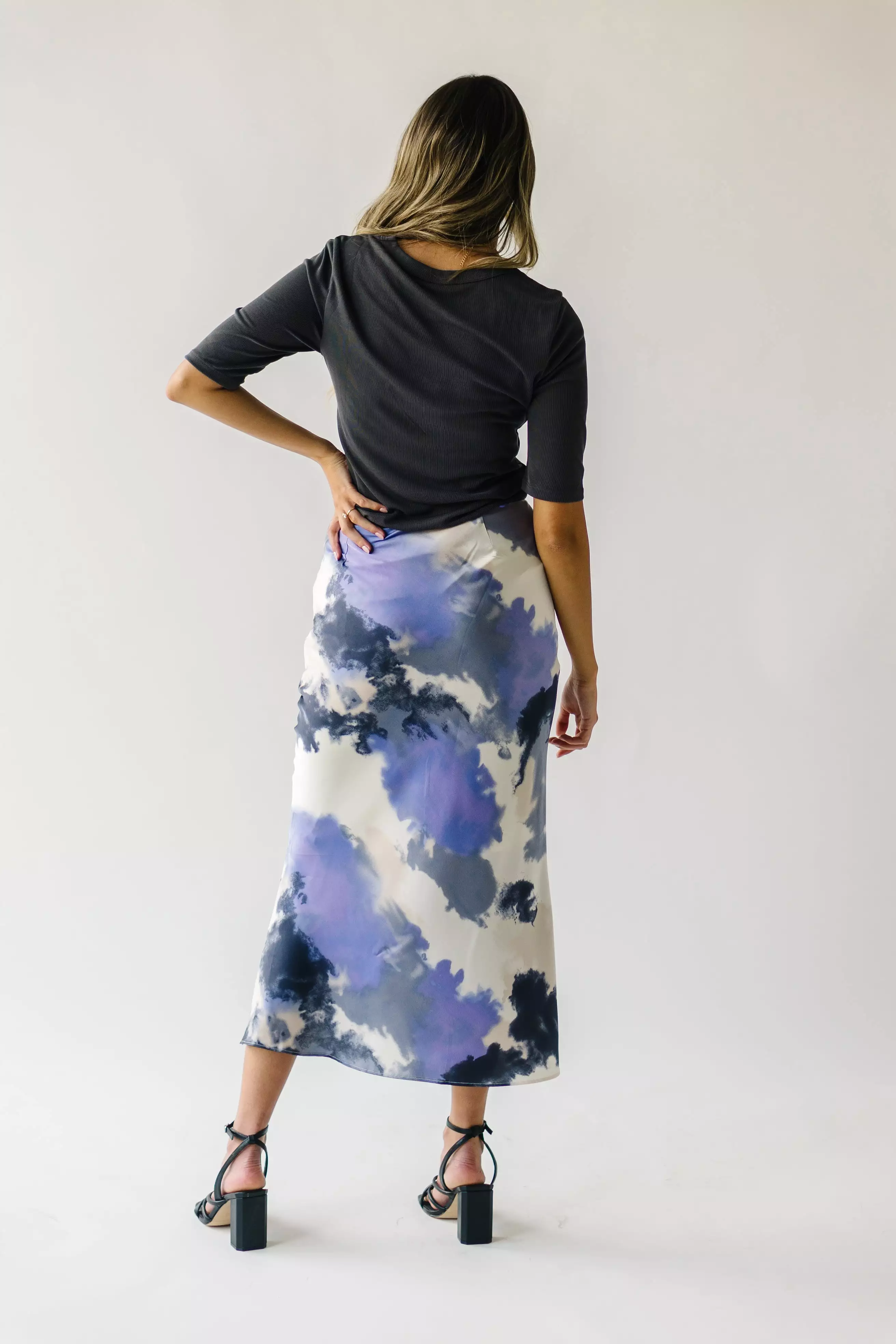 Ozette Satin Skirt - Purple Abstract Pattern