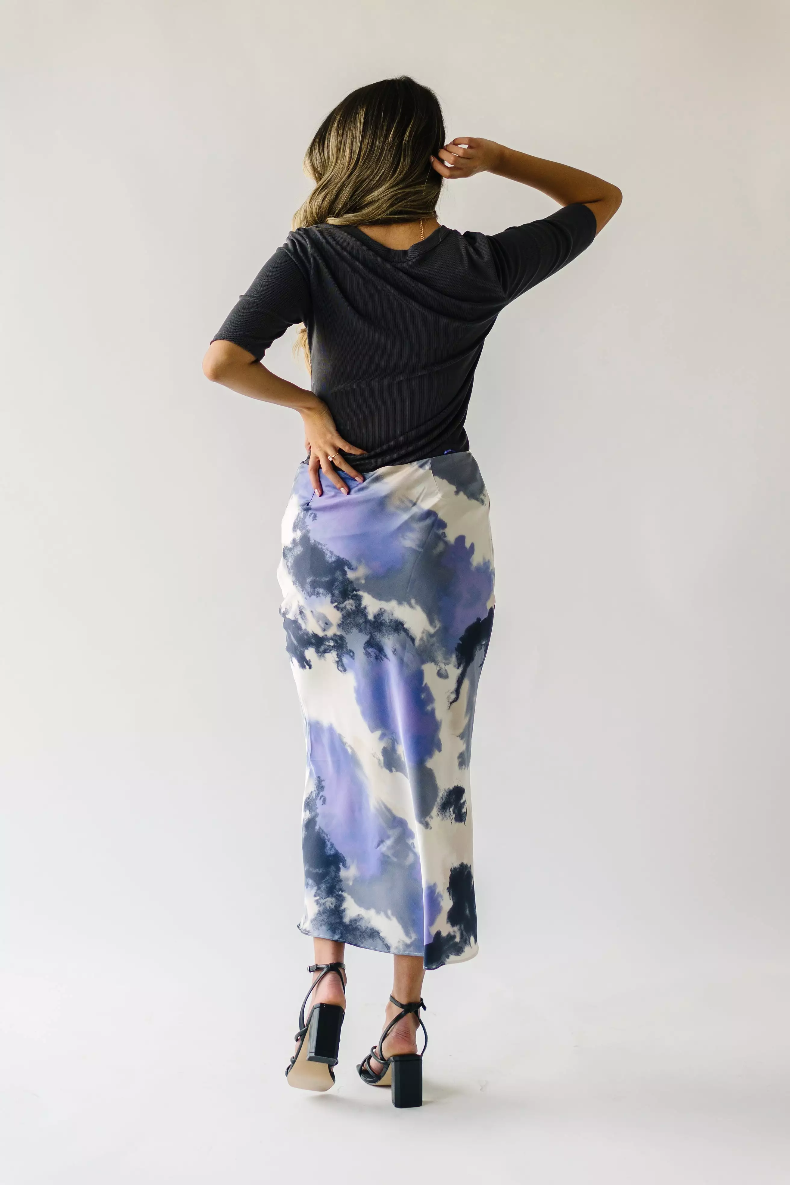 Ozette Satin Skirt - Purple Abstract Pattern