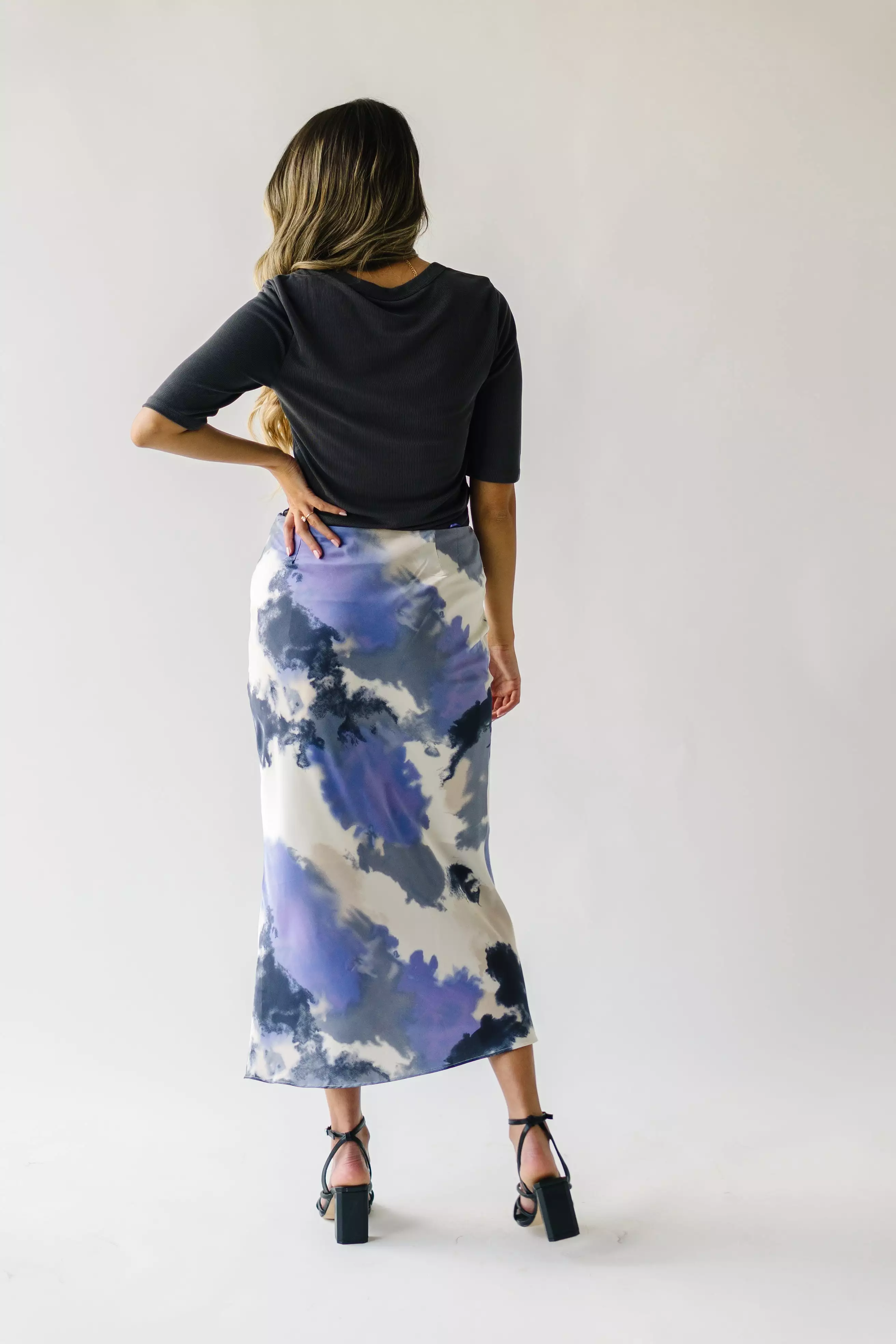 Ozette Satin Skirt - Purple Abstract Pattern