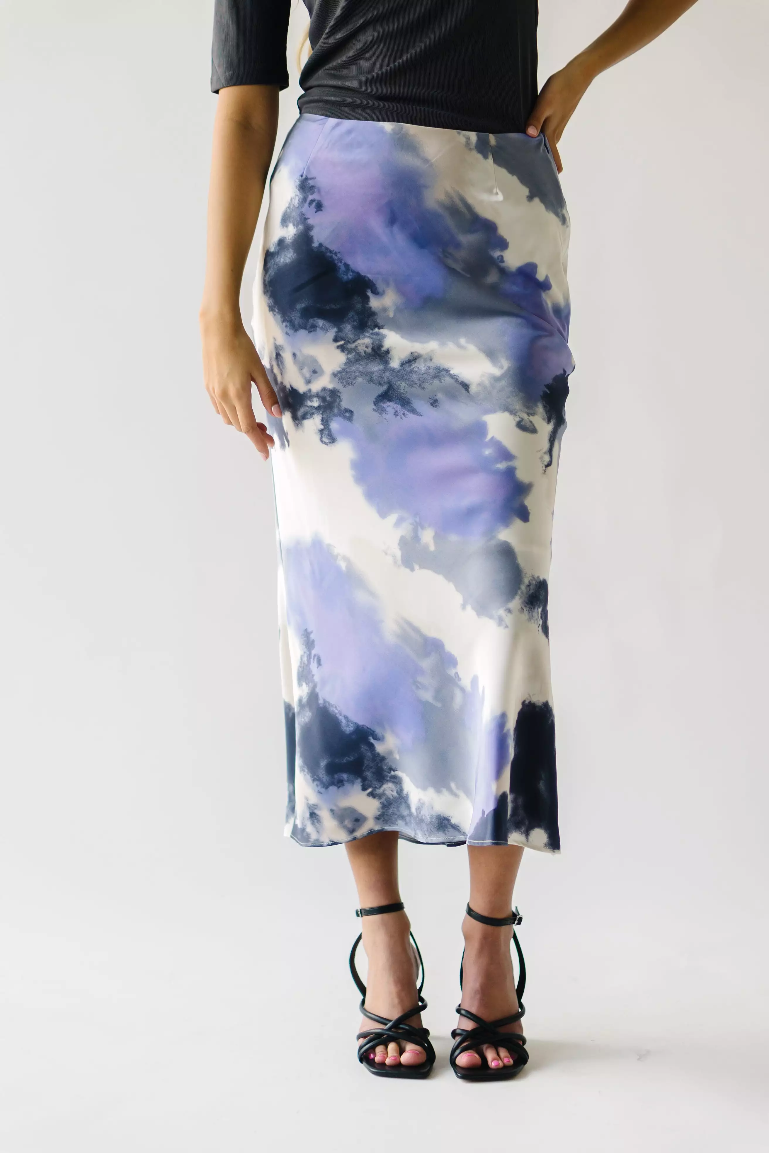 Ozette Satin Skirt - Purple Abstract Pattern