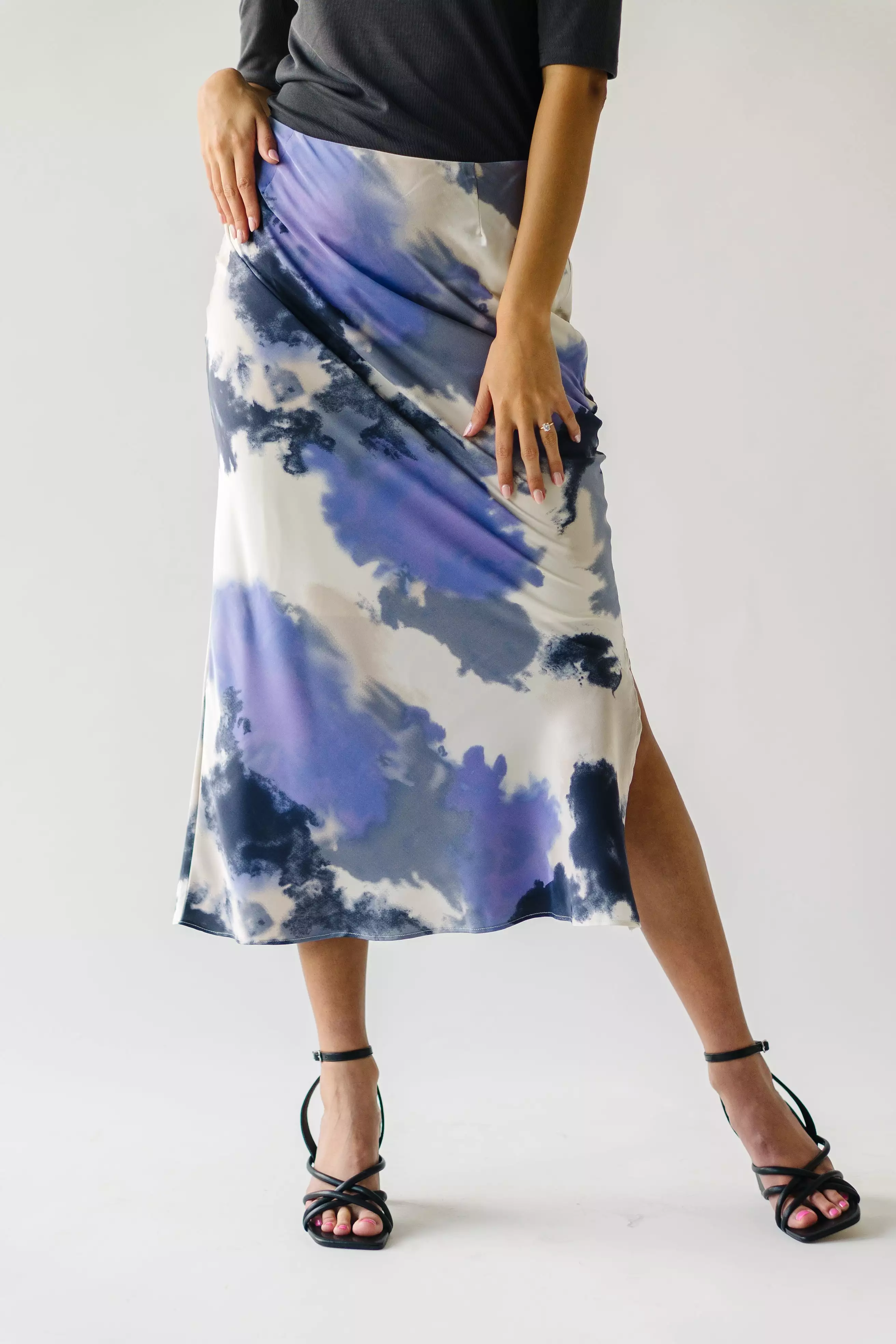 Ozette Satin Skirt - Purple Abstract Pattern