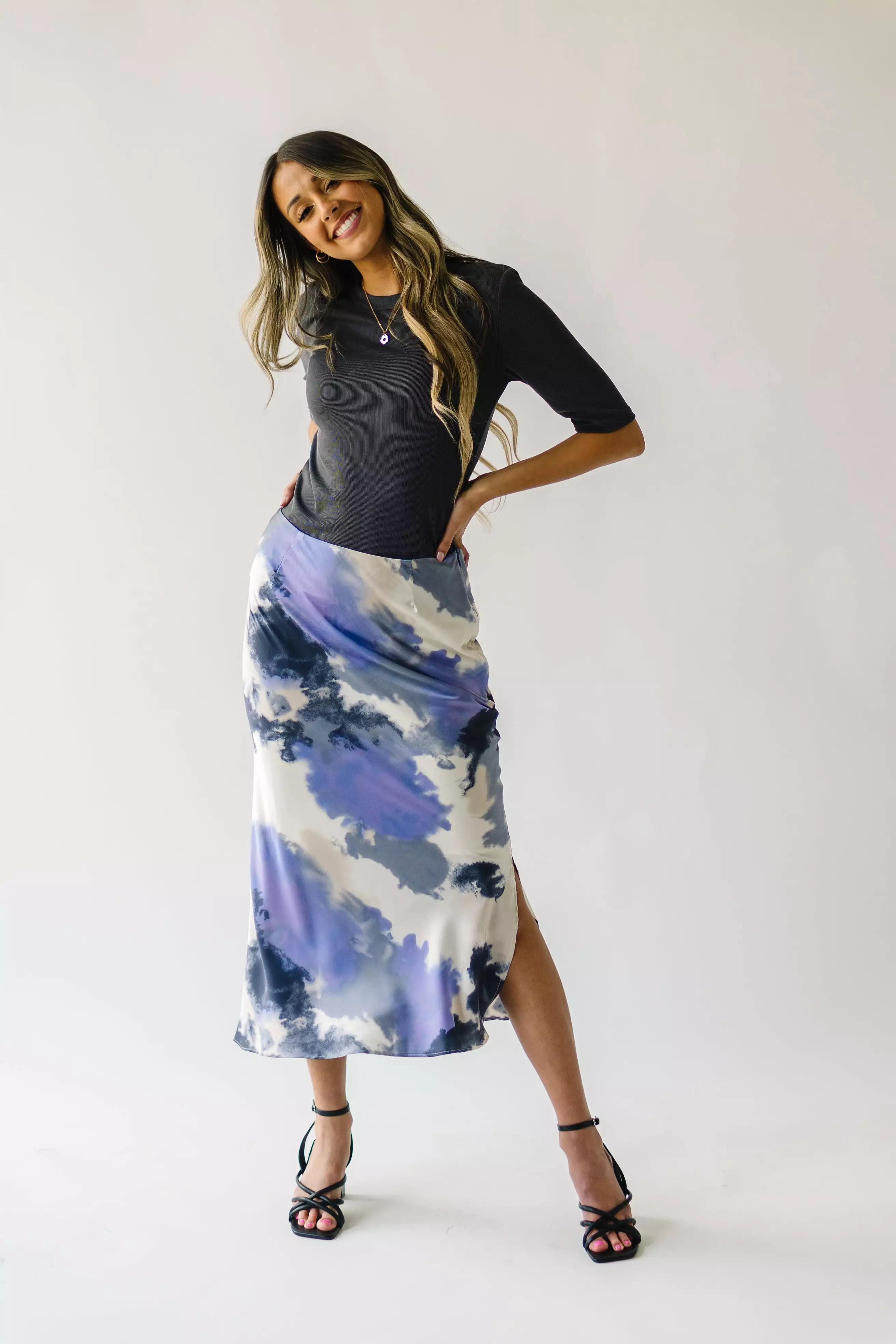 Ozette Satin Skirt - Purple Abstract Pattern