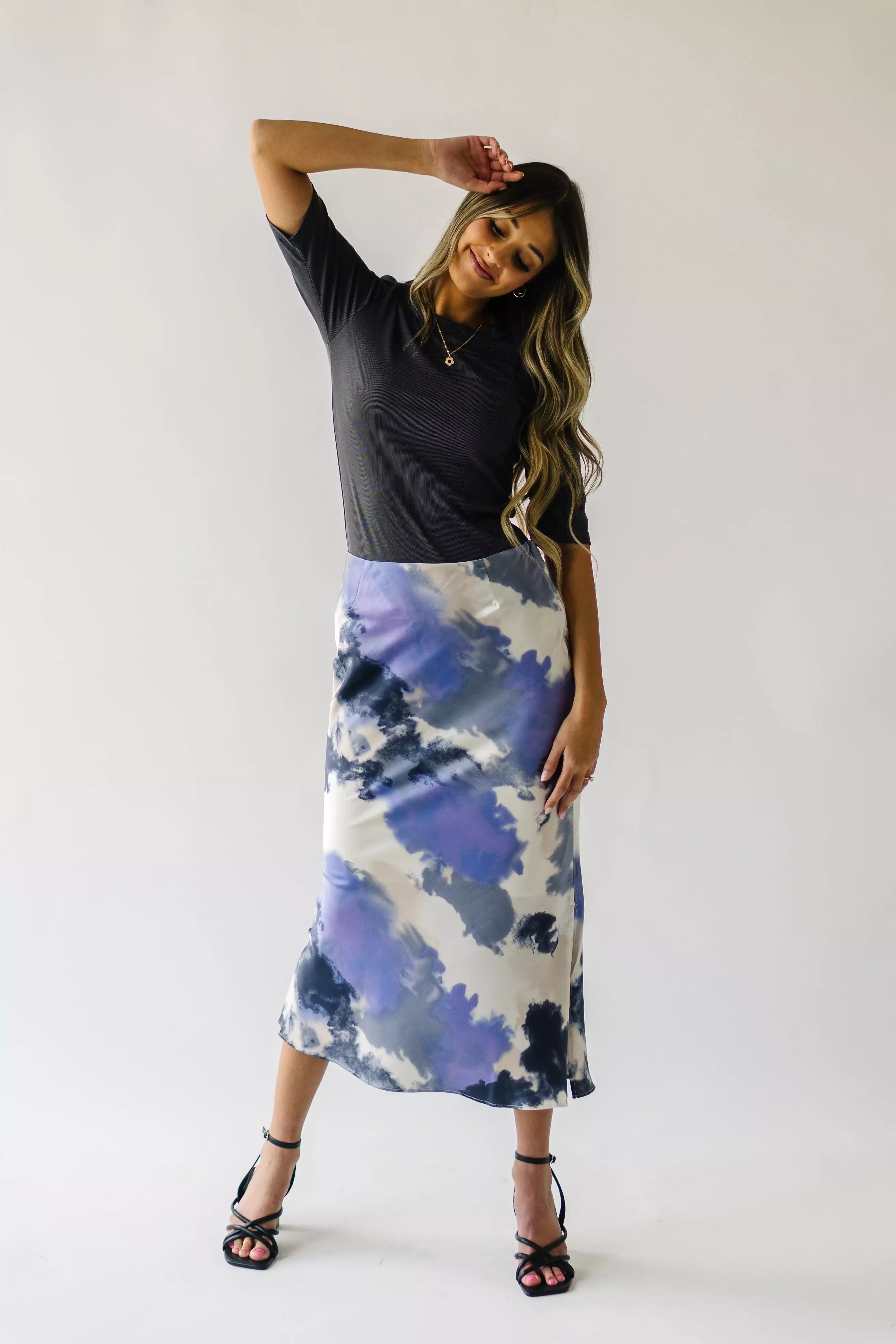 Ozette Satin Skirt - Purple Abstract Pattern