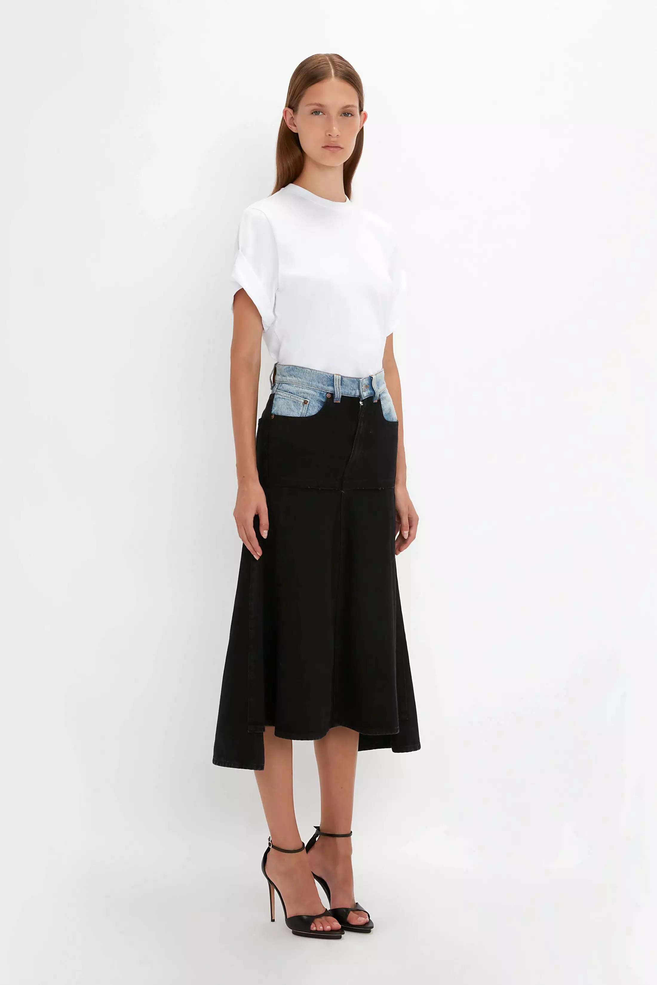 Patched Denim Skirt - Contrast Wash