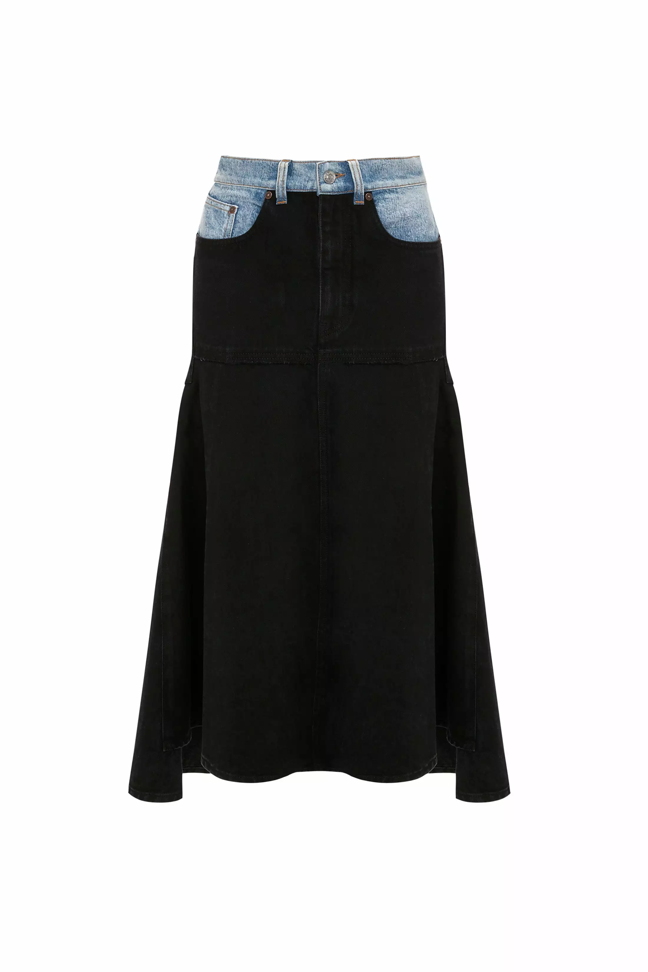 Patched Denim Skirt - Contrast Wash