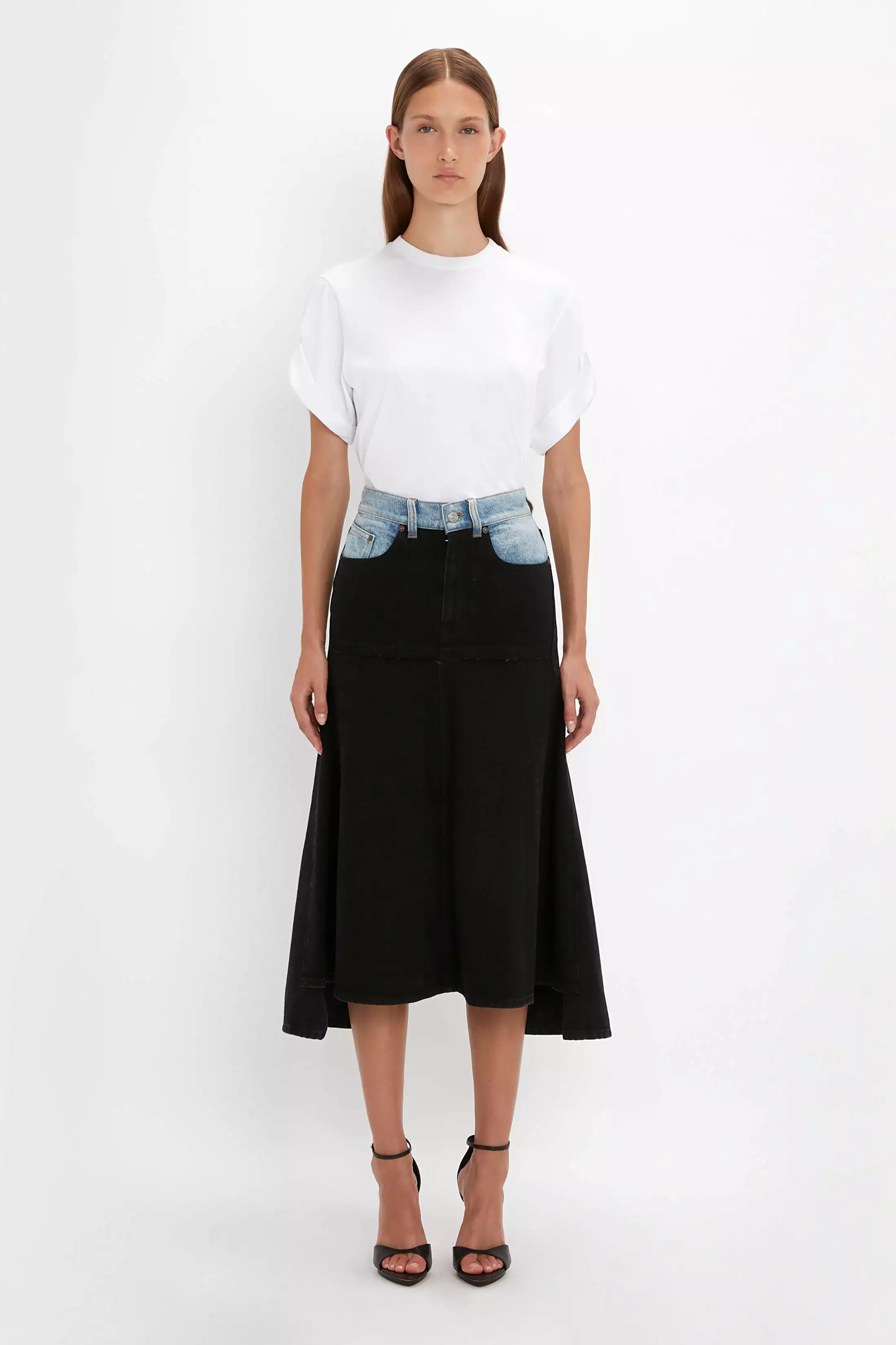 Patched Denim Skirt - Contrast Wash