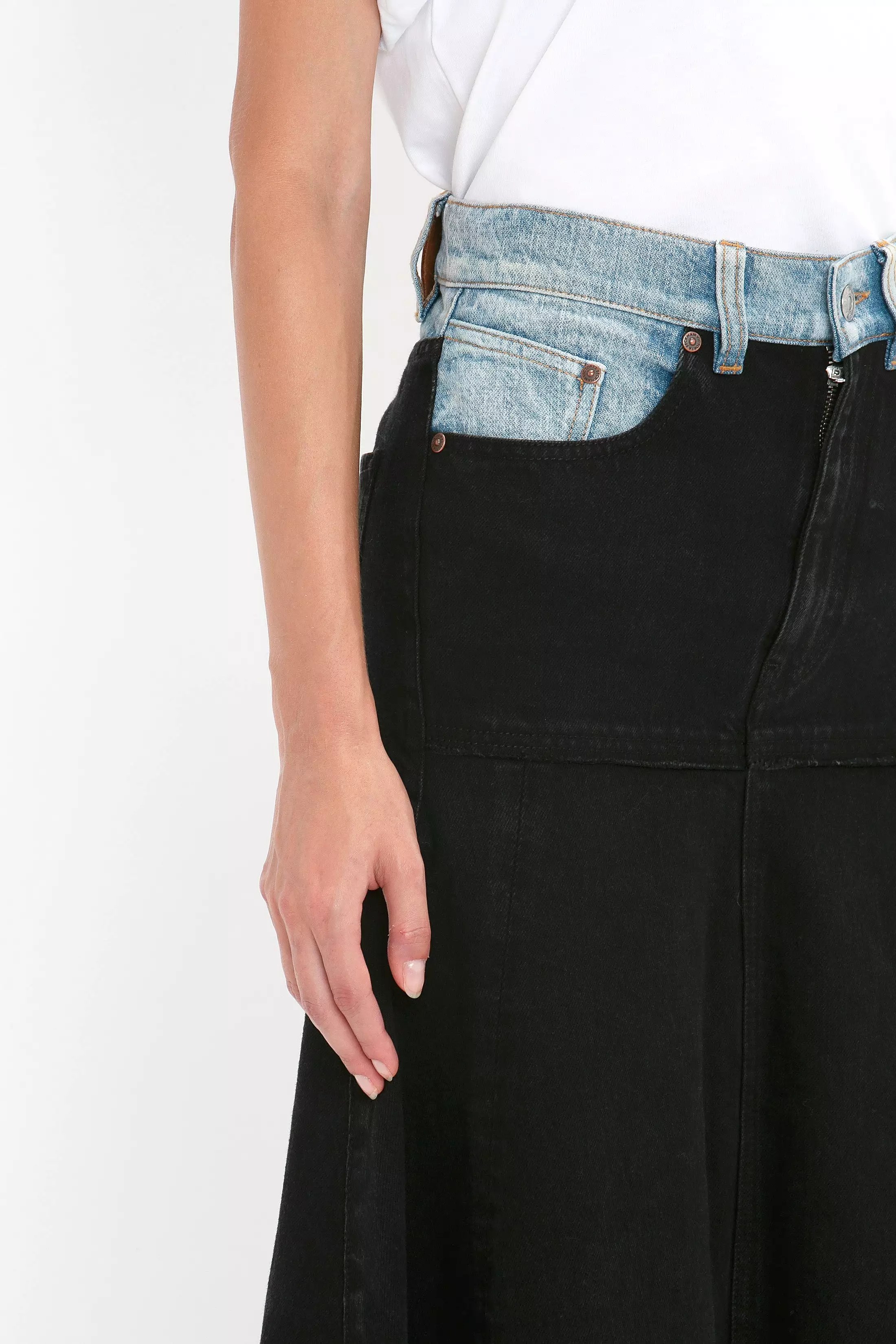 Patched Denim Skirt - Contrast Wash