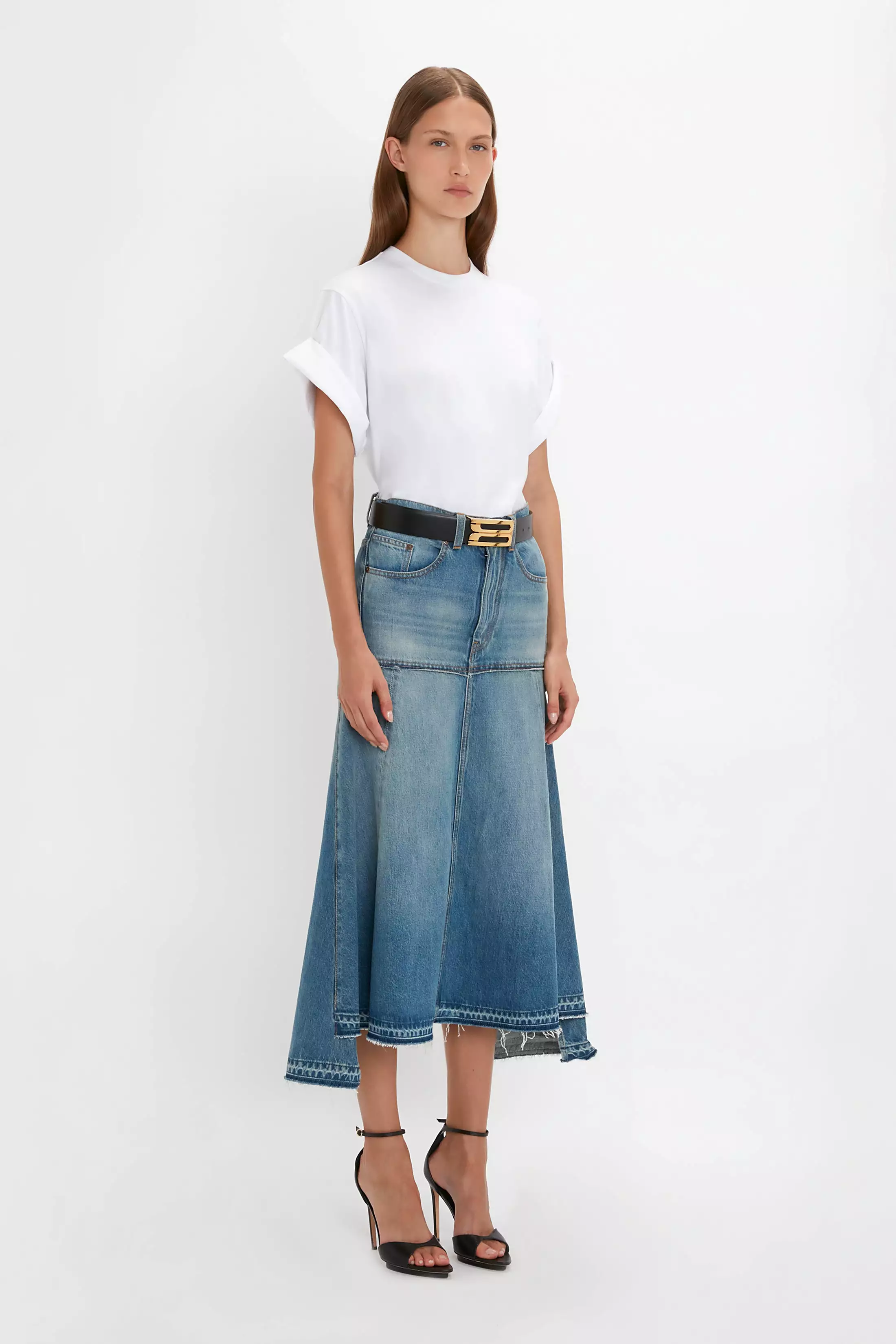 Patched Denim Skirt - Vintage Wash