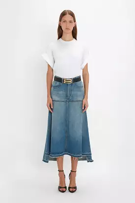 Patched Denim Skirt - Vintage Wash