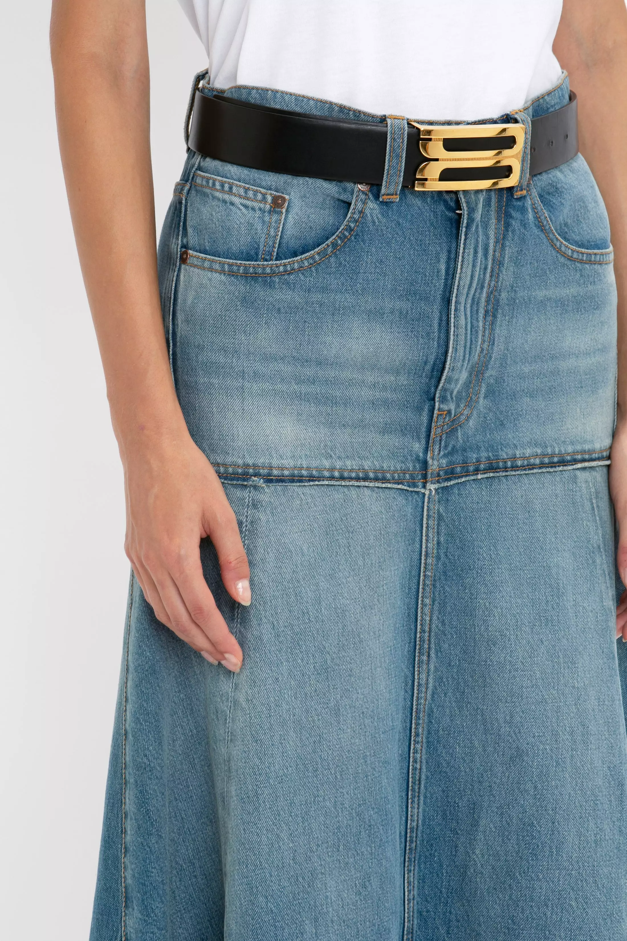 Patched Denim Skirt - Vintage Wash