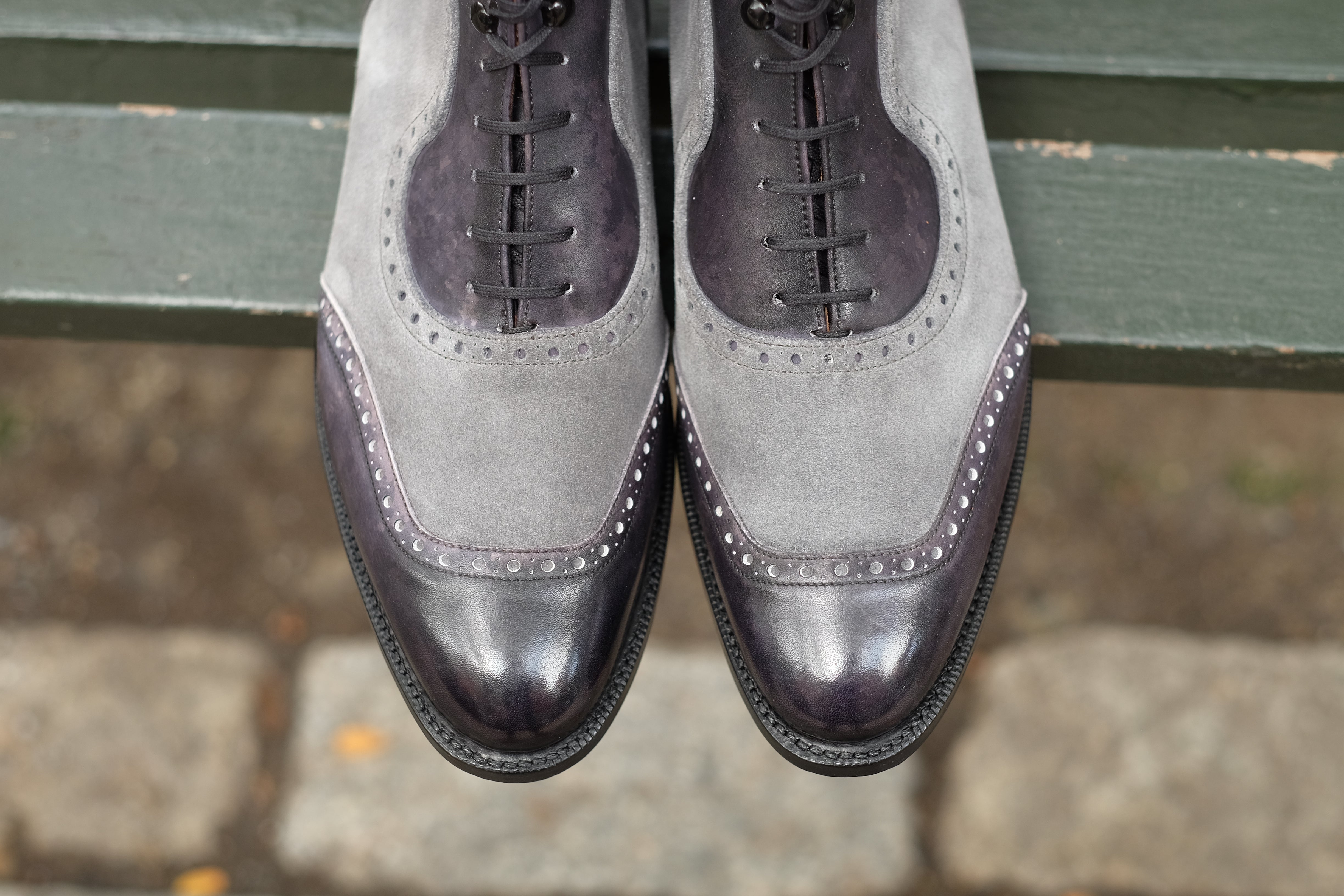 Pinehurst MTO Black Marble Patina Light Grey Suede TMG Last Single Leather Sole.