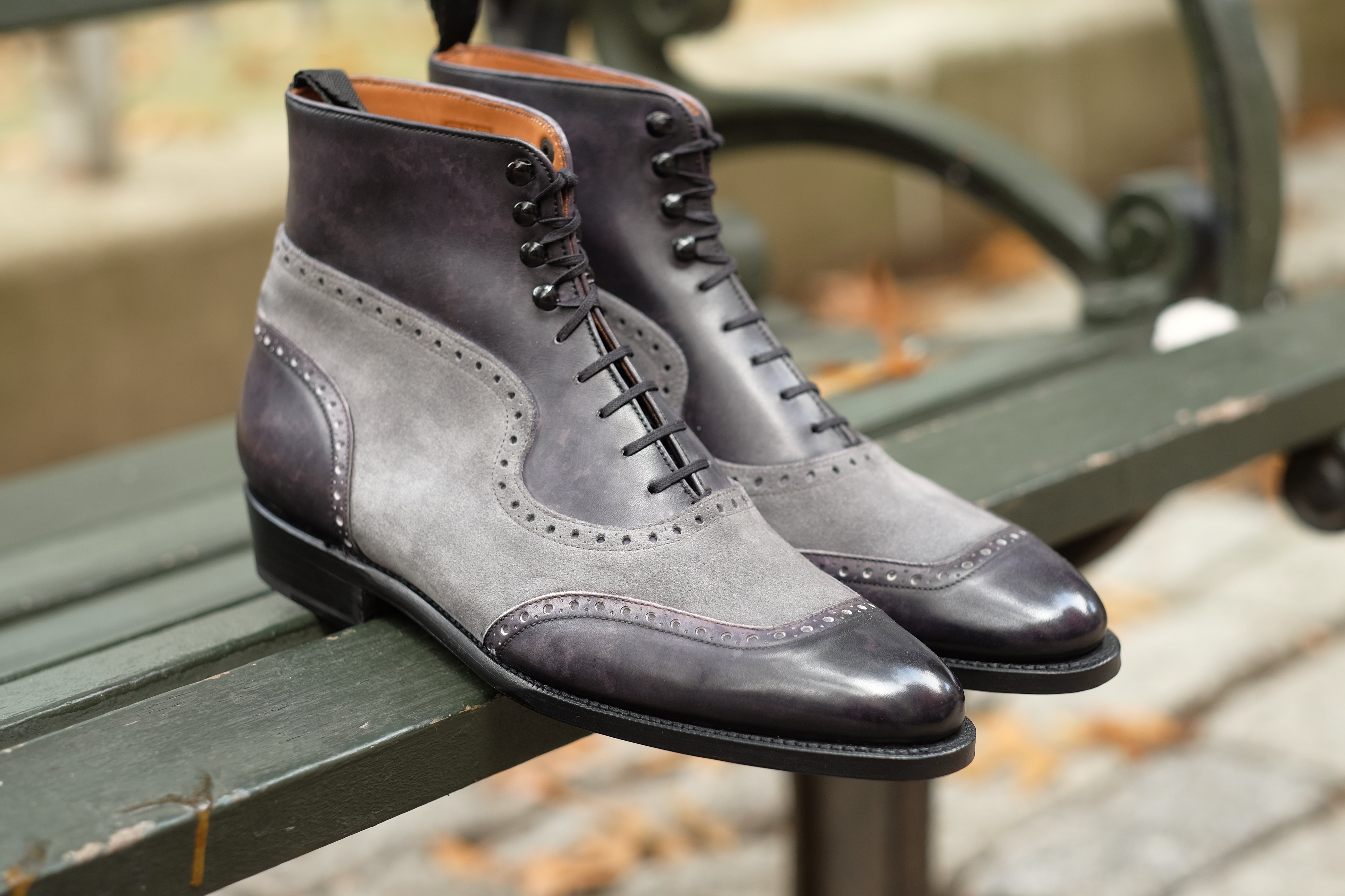 Pinehurst MTO Black Marble Patina Light Grey Suede TMG Last Single Leather Sole.