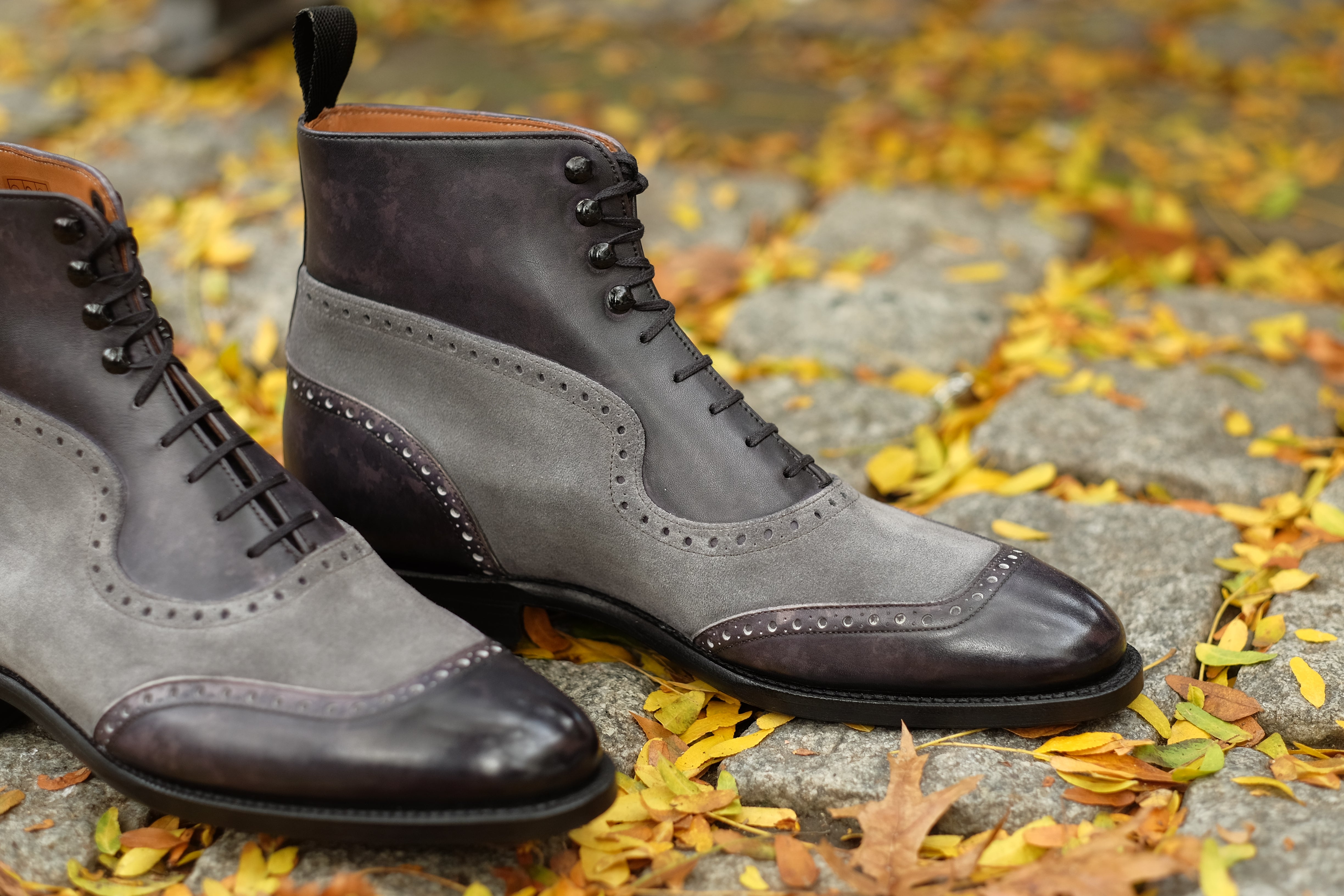 Pinehurst MTO Black Marble Patina Light Grey Suede TMG Last Single Leather Sole.