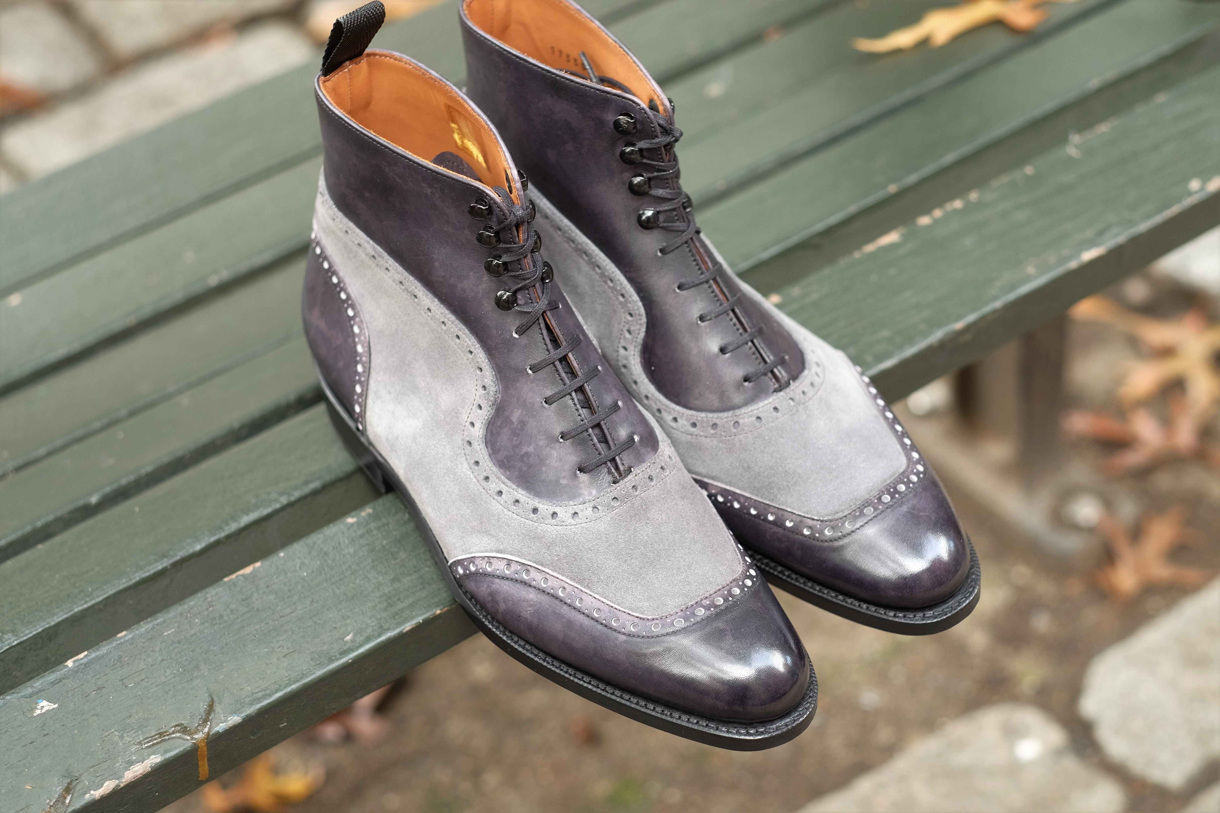 Pinehurst MTO Black Marble Patina Light Grey Suede TMG Last Single Leather Sole.