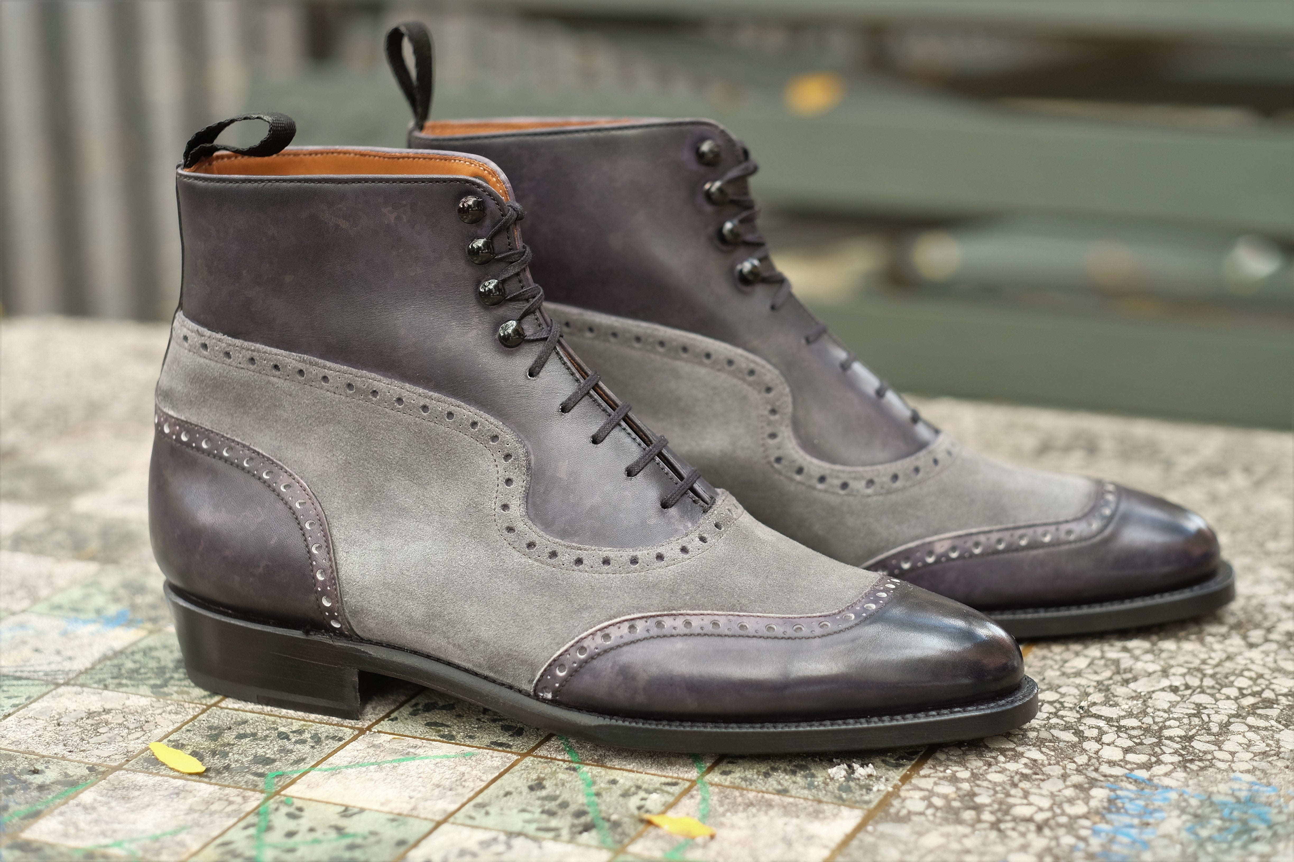 Pinehurst MTO Black Marble Patina Light Grey Suede TMG Last Single Leather Sole.