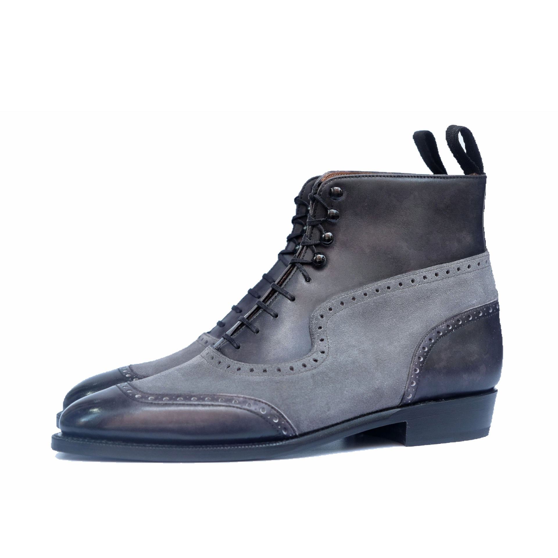 Pinehurst MTO Black Marble Patina Light Grey Suede TMG Last Single Leather Sole.