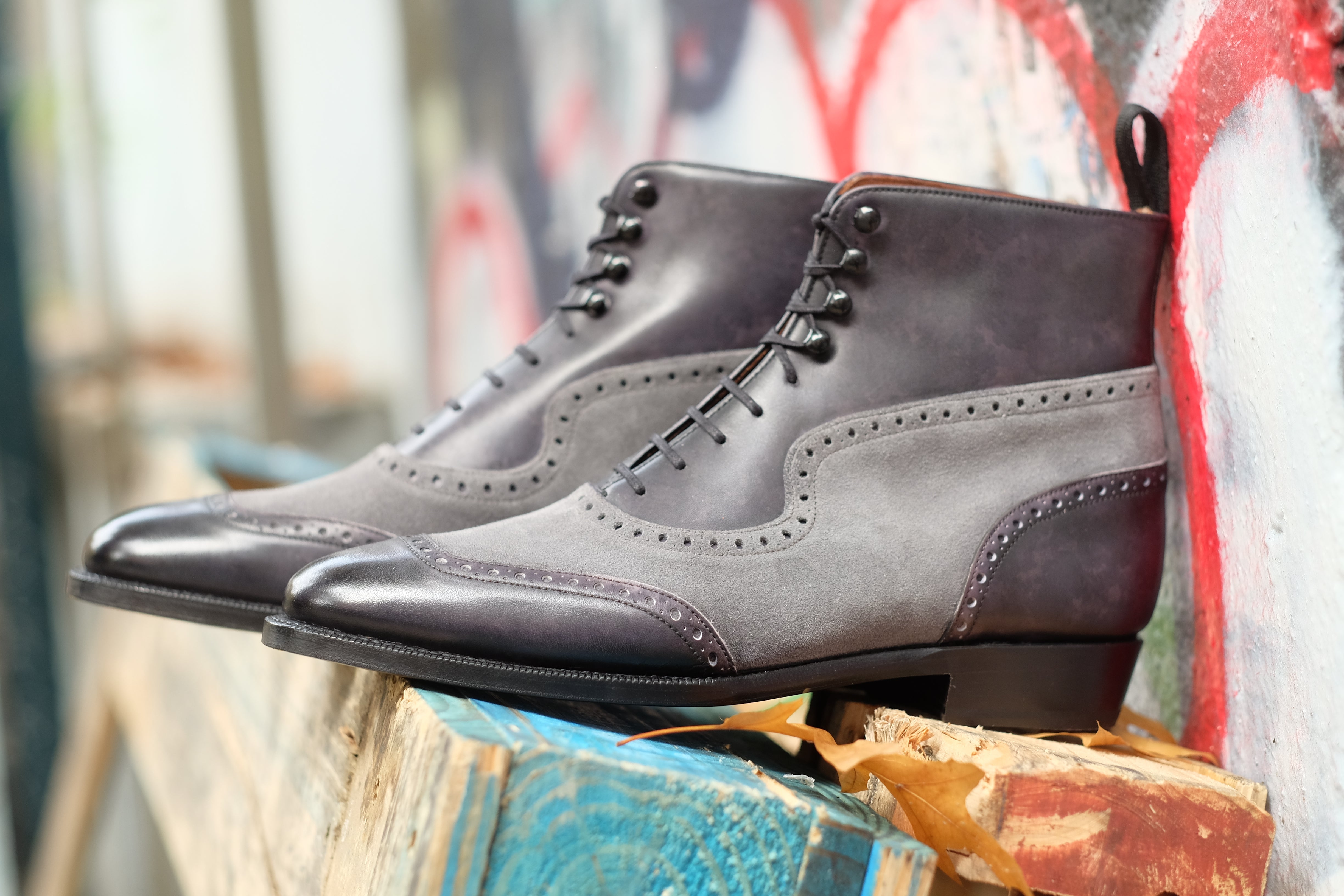 Pinehurst MTO Black Marble Patina Light Grey Suede TMG Last Single Leather Sole.