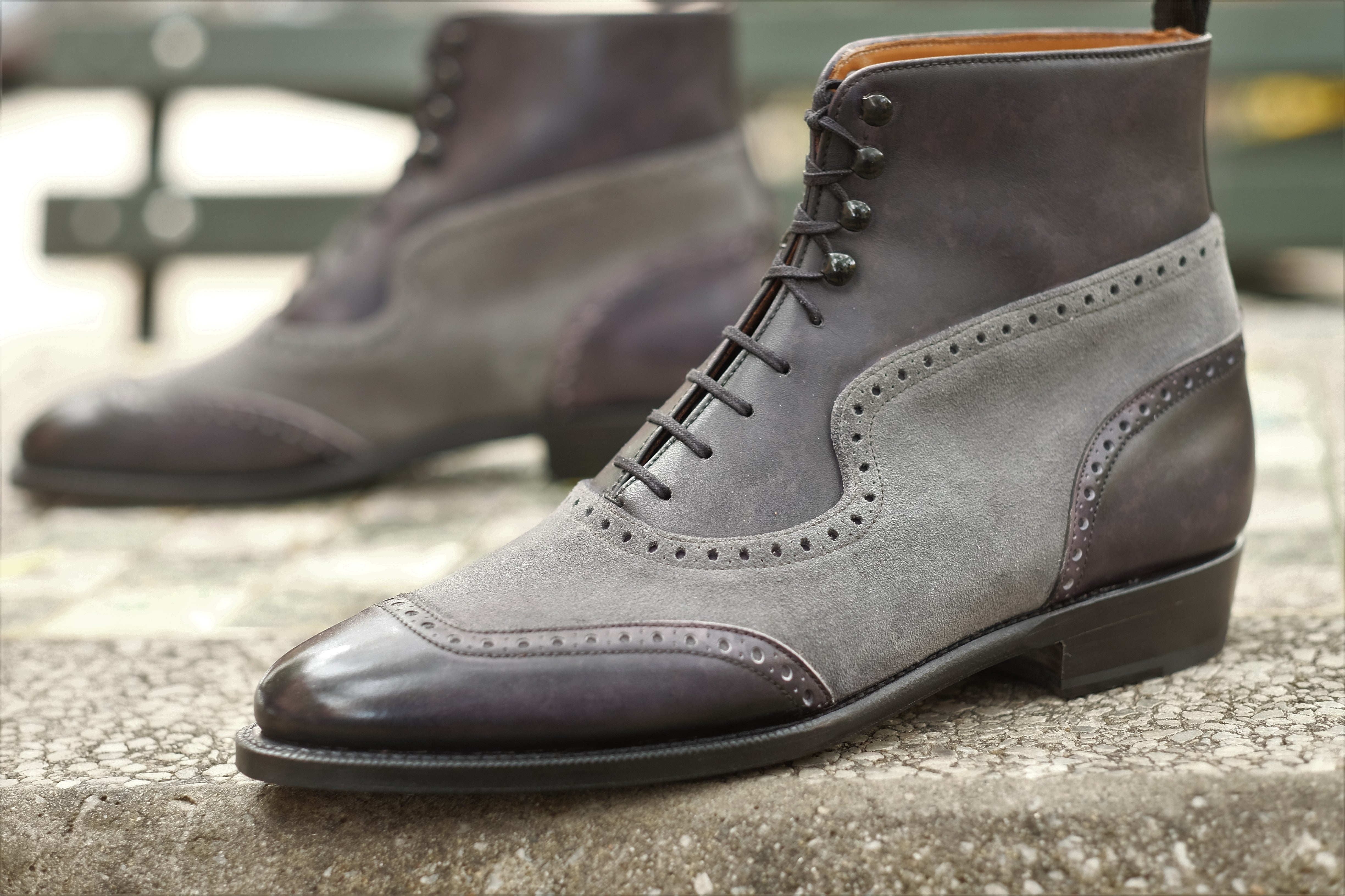 Pinehurst MTO Black Marble Patina Light Grey Suede TMG Last Single Leather Sole.