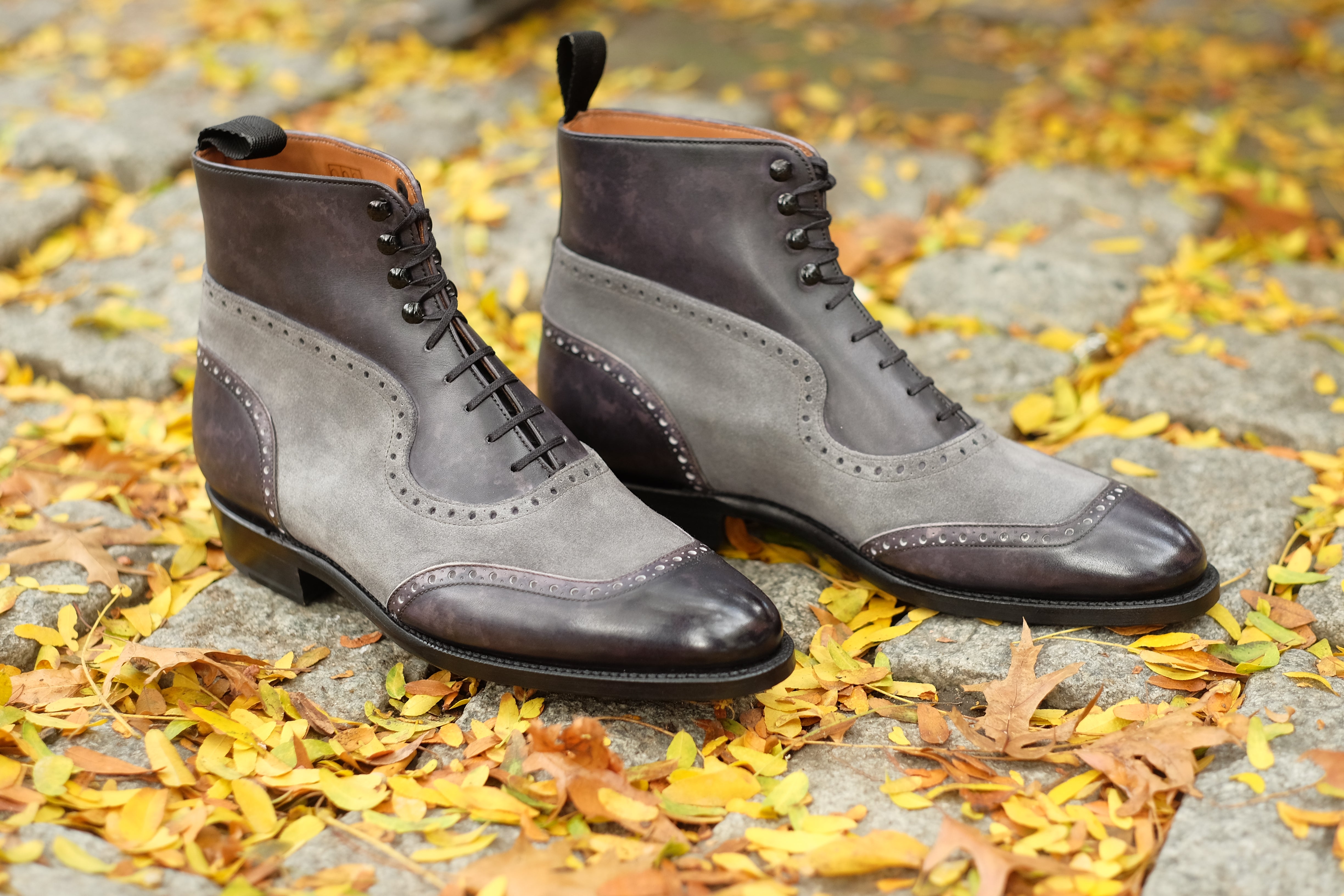 Pinehurst MTO Black Marble Patina Light Grey Suede TMG Last Single Leather Sole.