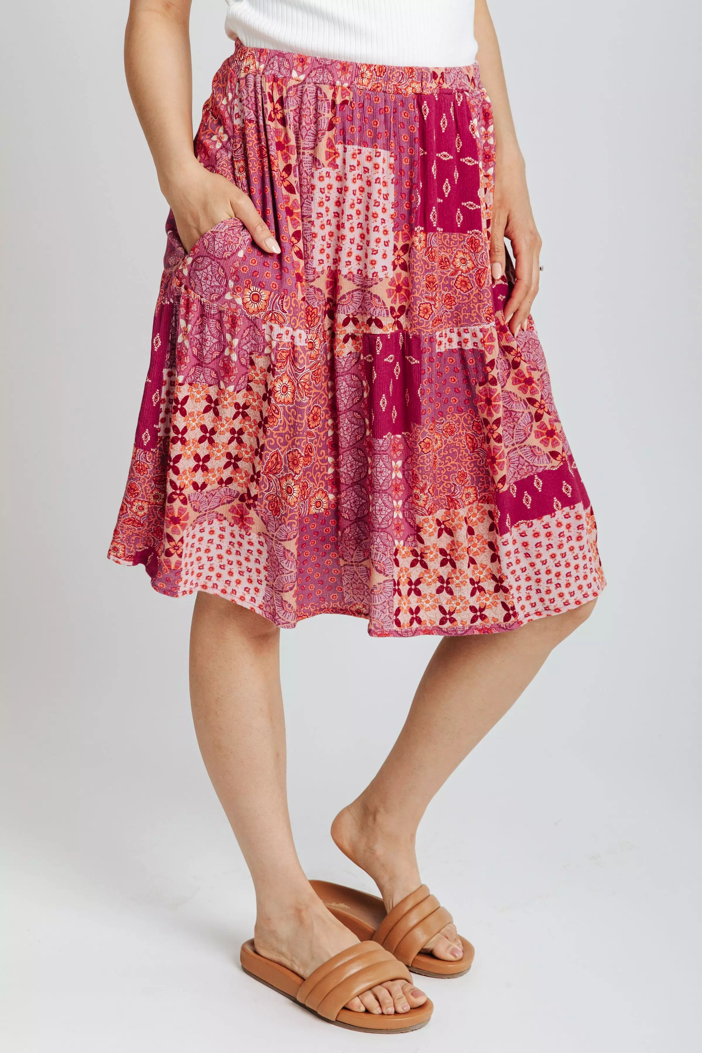 Piper & Scoot San Lucas Patchwork Skirt Fuchsia