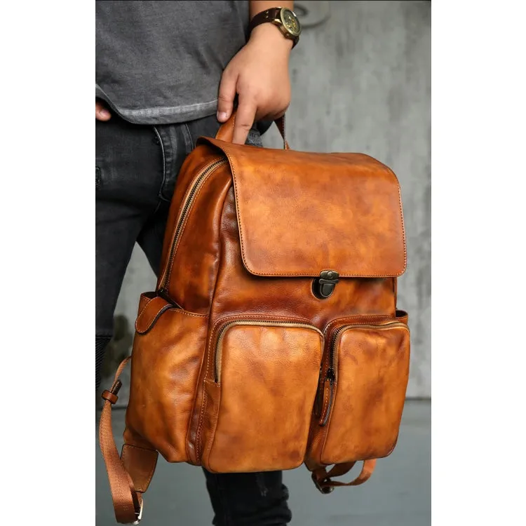 Premium Leather Belt Decor Soft Handle String Travel Backpack for Men