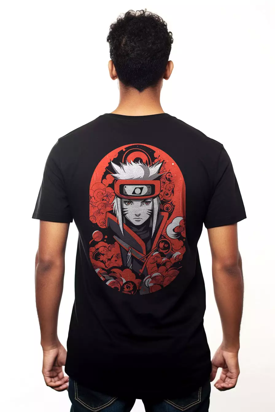 Red and White Naruto Monochrome Tee - Cristina McAllister-Inspired Design - Digital Graphics Basic Black T-shirt