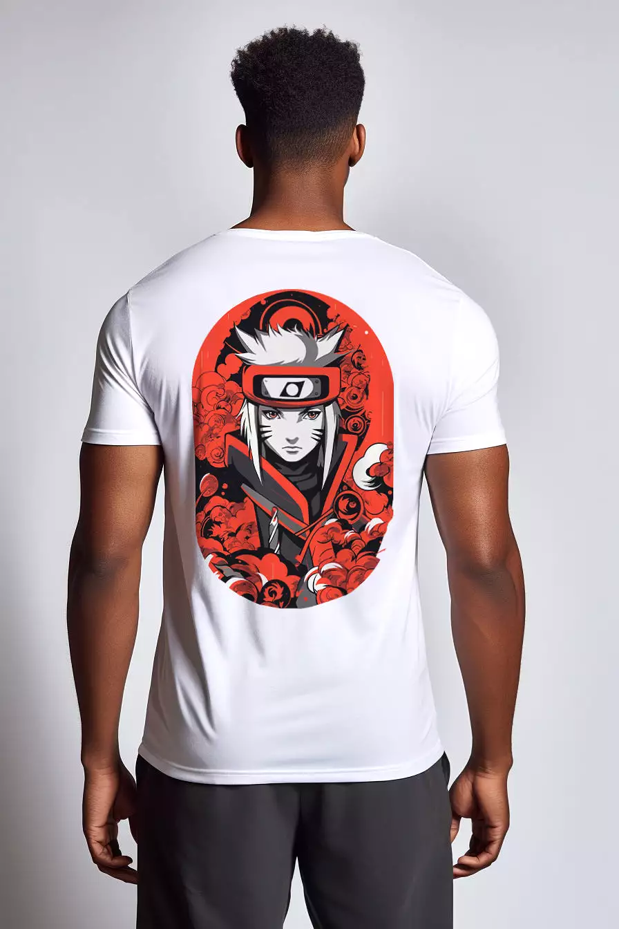 Red and White Naruto Monochrome Tee - Cristina McAllister-Inspired Design - Digital Graphics T-shirt (Basic, White)