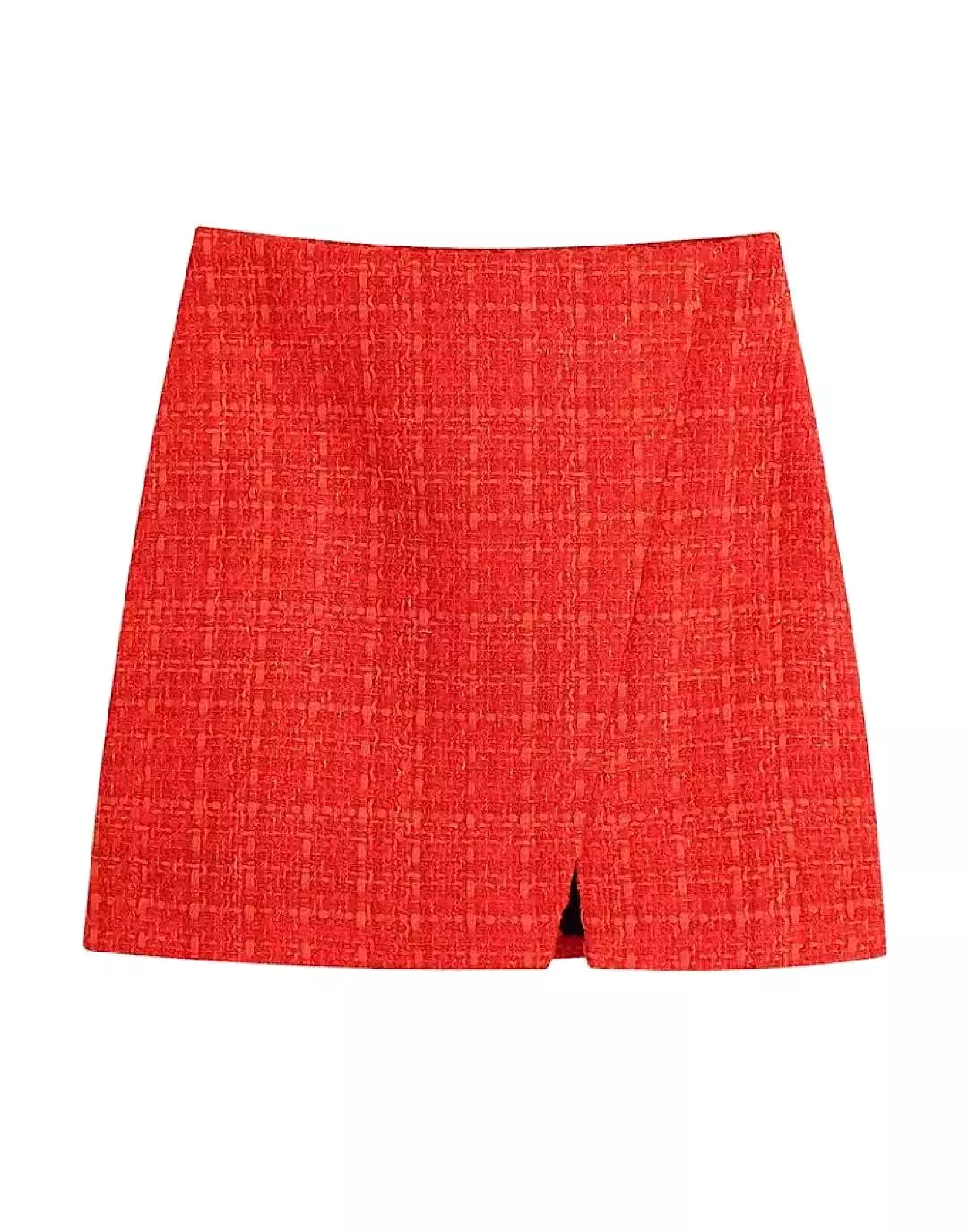 Red Tweed Pattern Mini Skirt