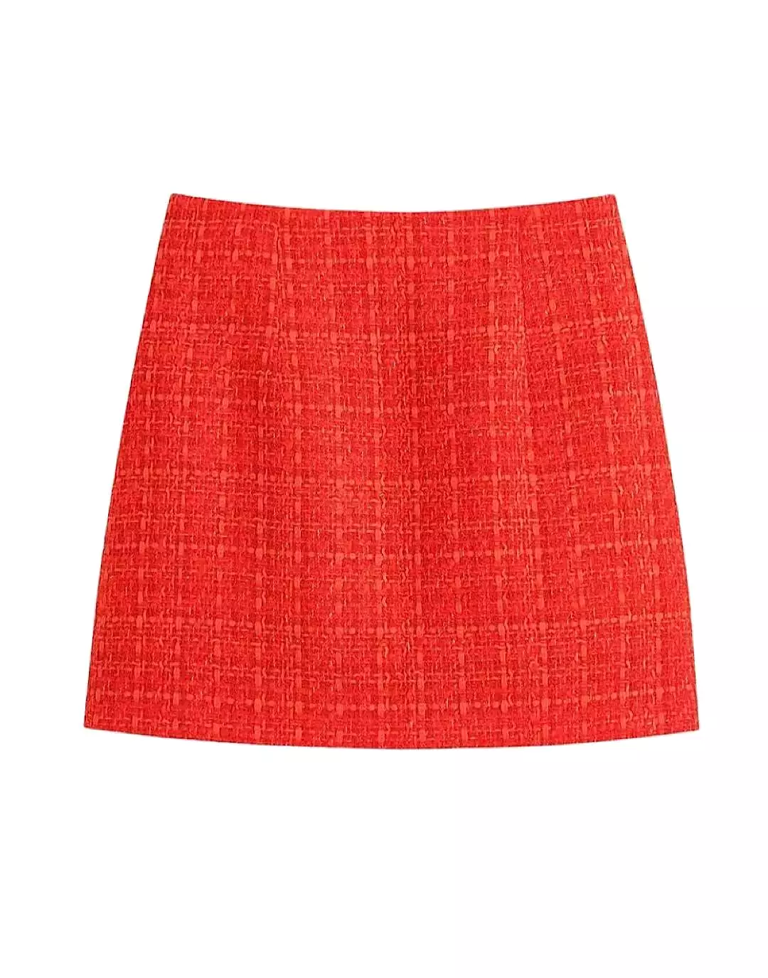 Red Tweed Pattern Mini Skirt