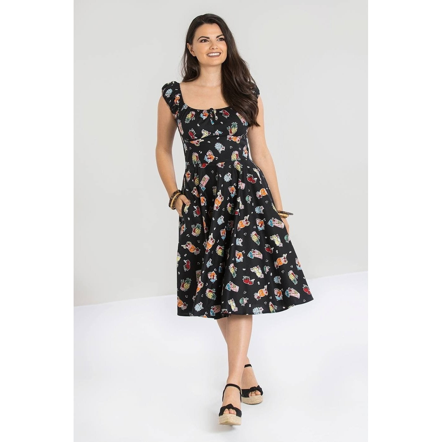 Retro Black Swing Dress 1950s Tropical Cocktail