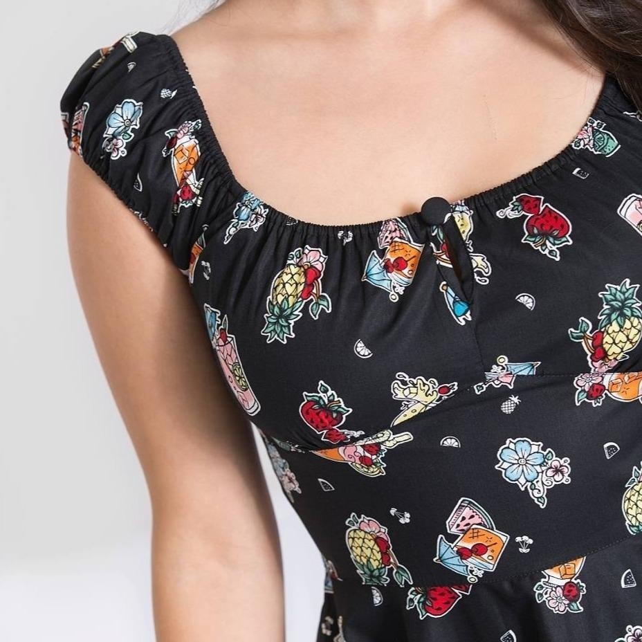 Retro Black Swing Dress 1950s Tropical Cocktail