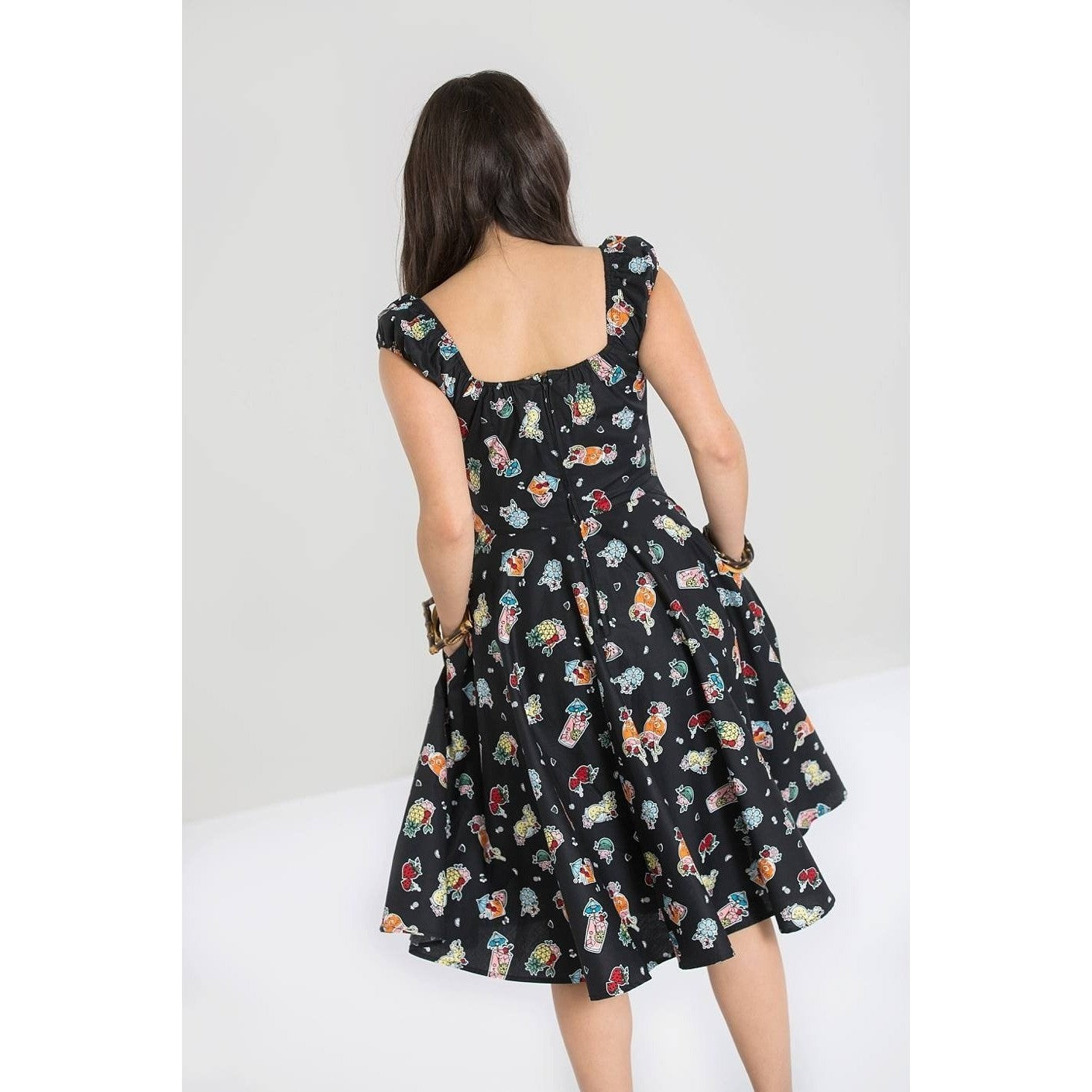 Retro Black Swing Dress 1950s Tropical Cocktail