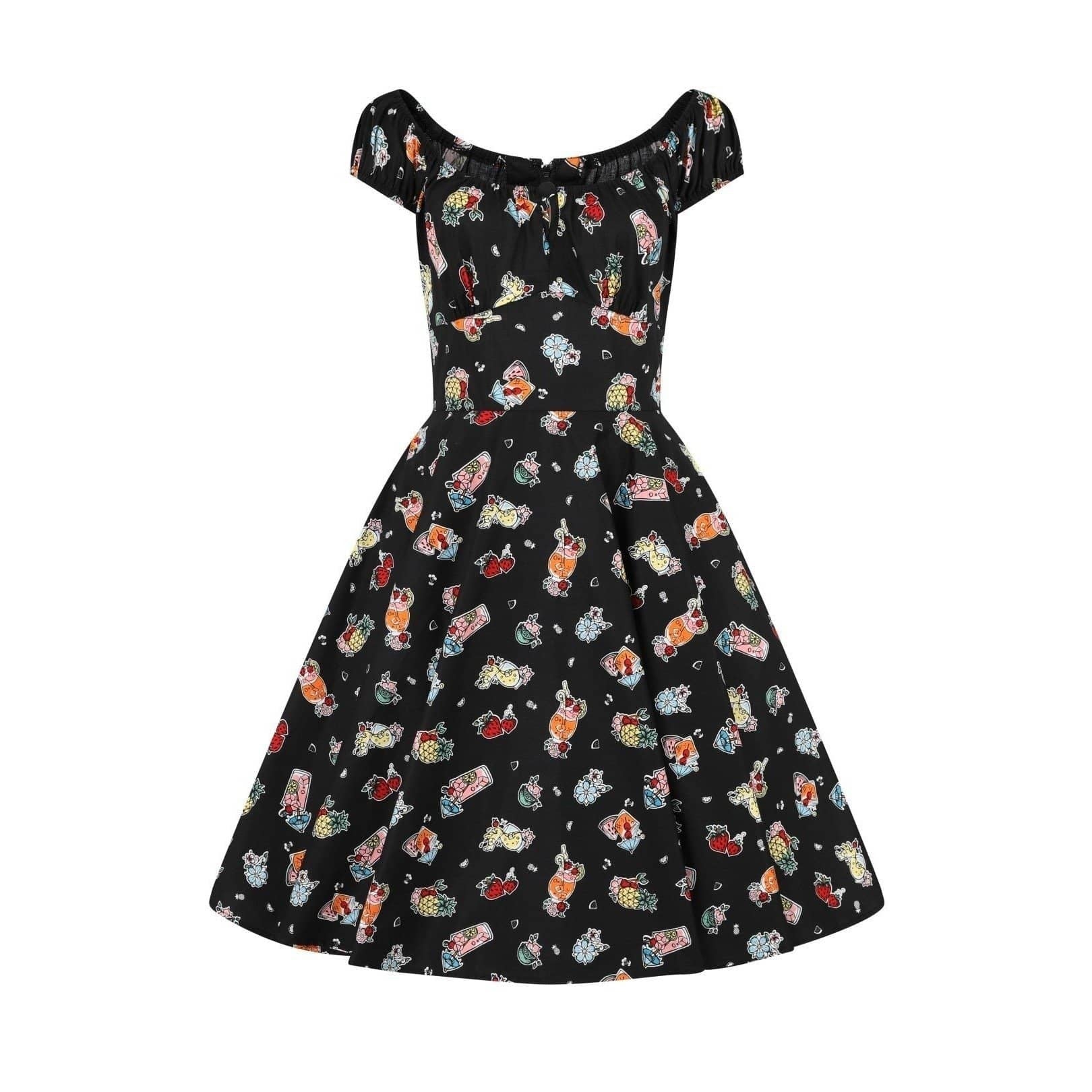 Retro Black Swing Dress 1950s Tropical Cocktail