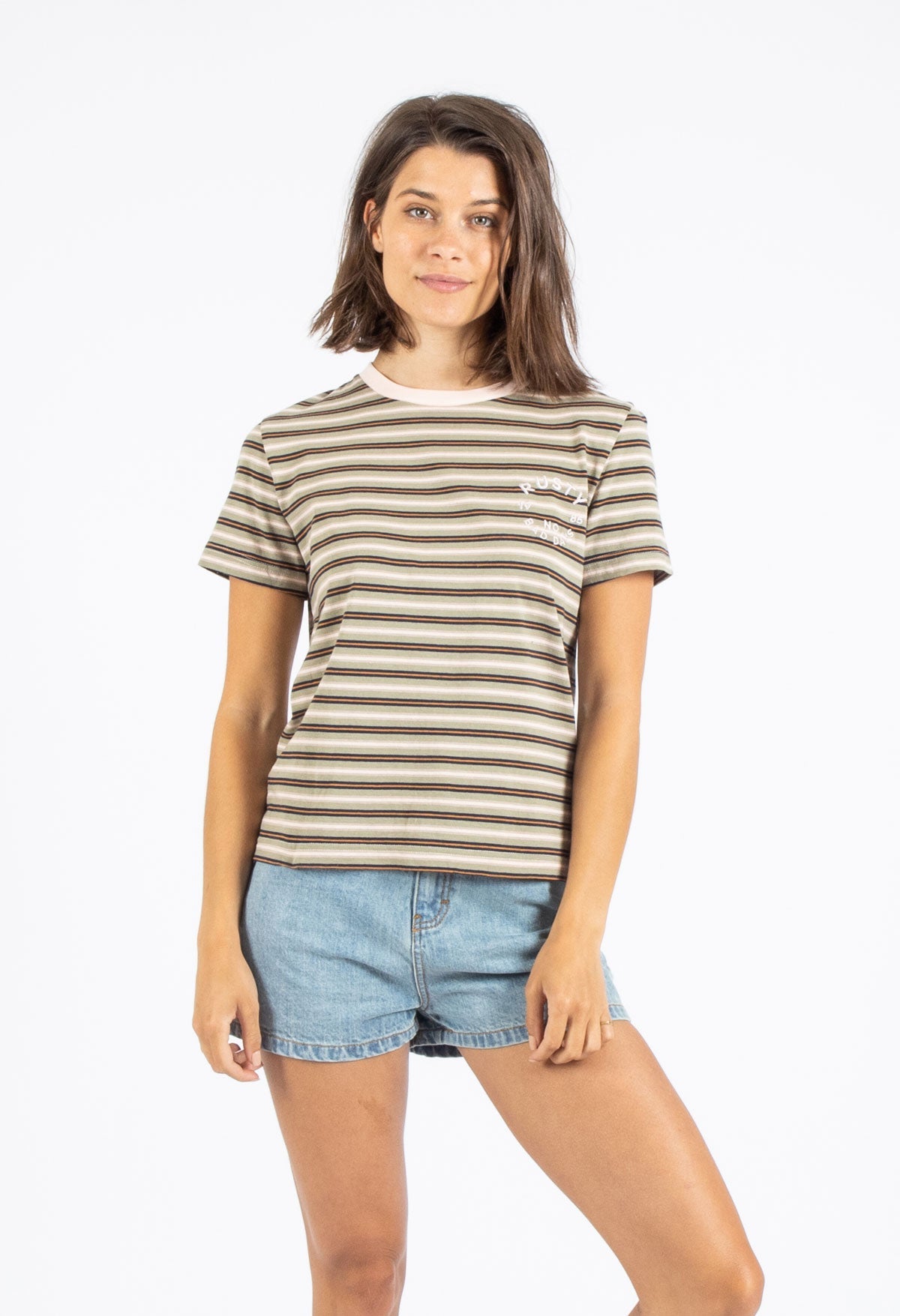 Rusty USA Corsica Tee - Khaki Stripe