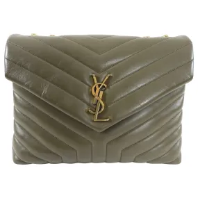 Saint Laurent Medium Leather Quilted Olive Lou Lou Bag