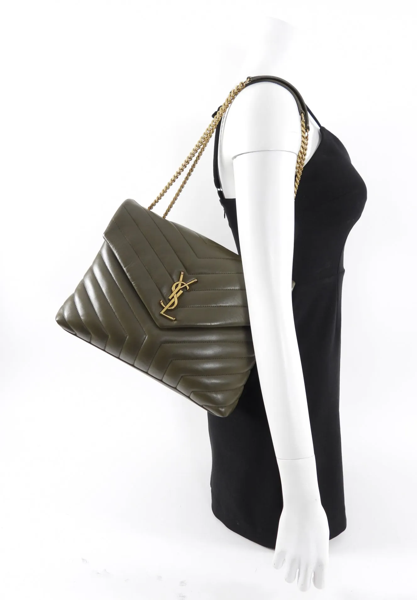 Saint Laurent Medium Leather Quilted Olive Lou Lou Bag