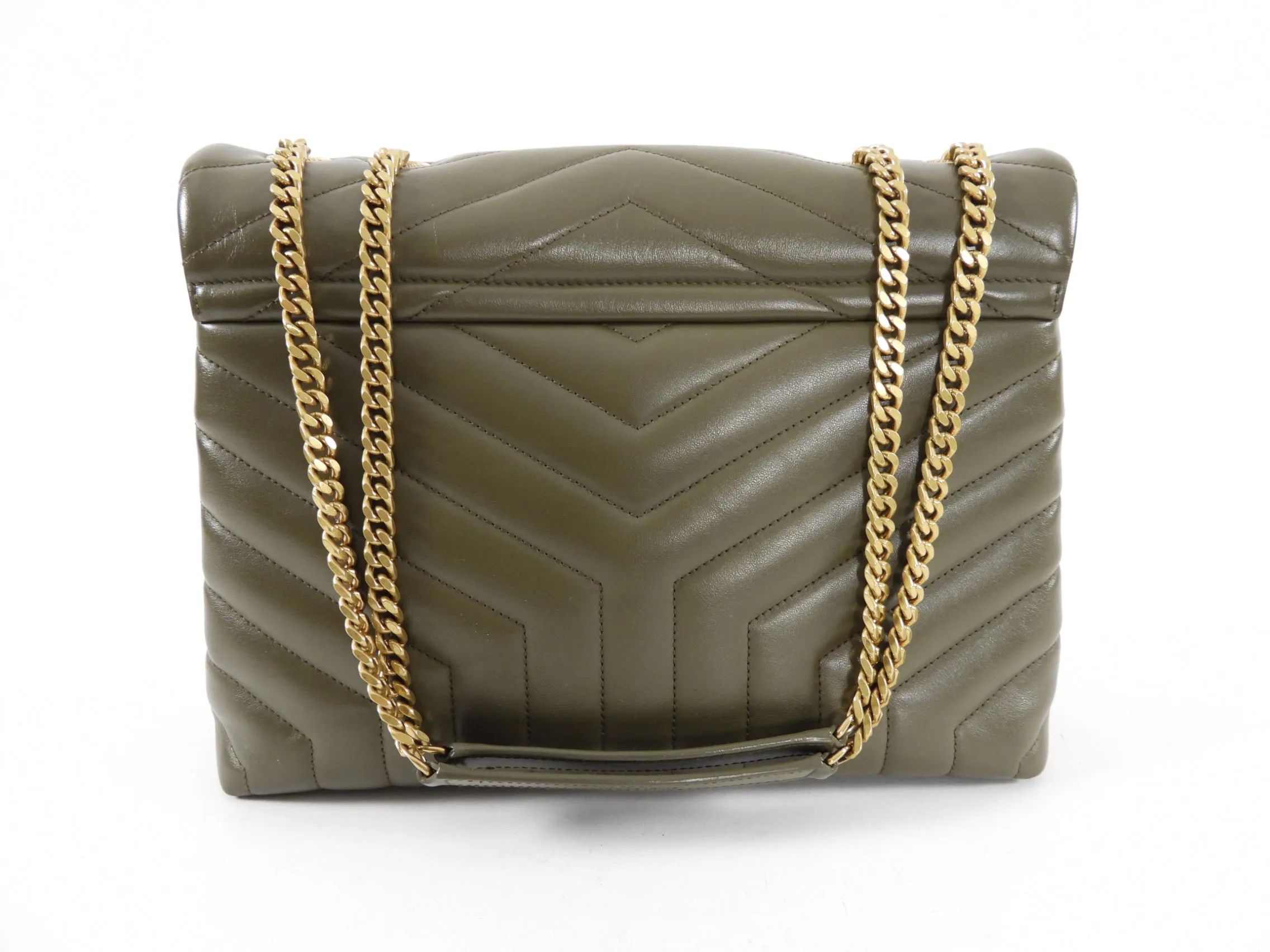 Saint Laurent Medium Leather Quilted Olive Lou Lou Bag