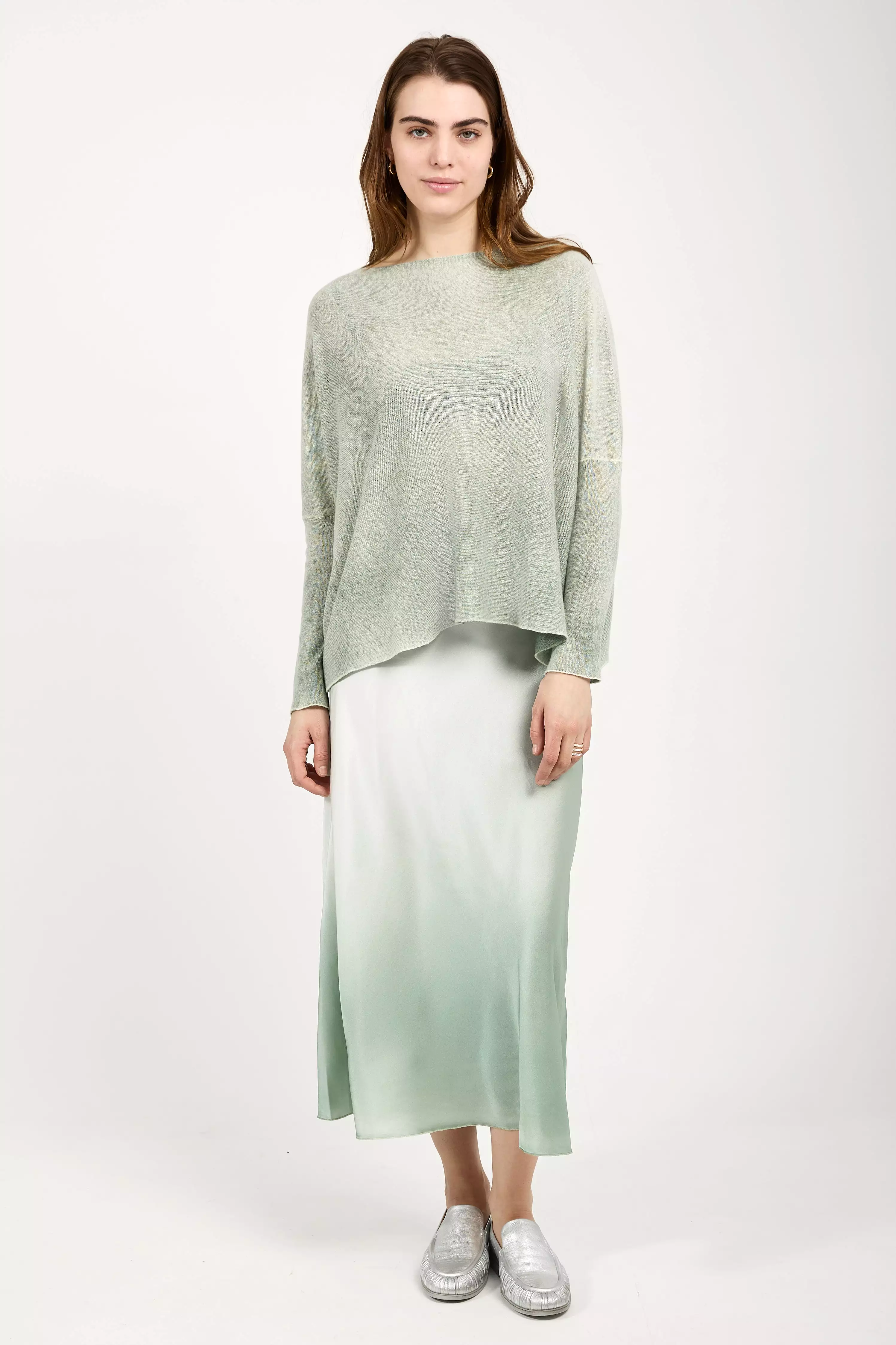 Silk Midi Skirt in Jade