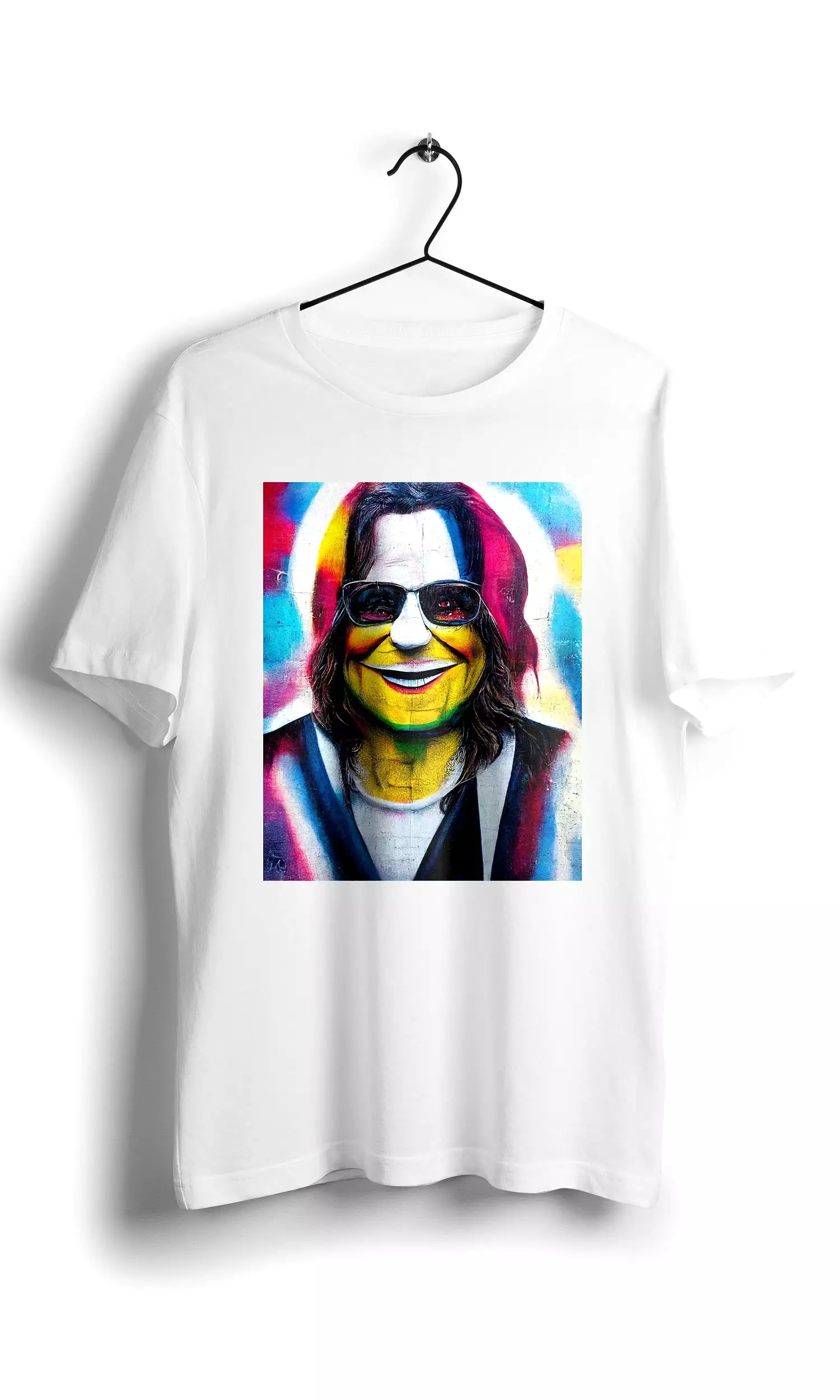 Smiley Ozzy Osbourne Eduardo Kobra street style t-shirt - digital graphics basic white t-shirt.