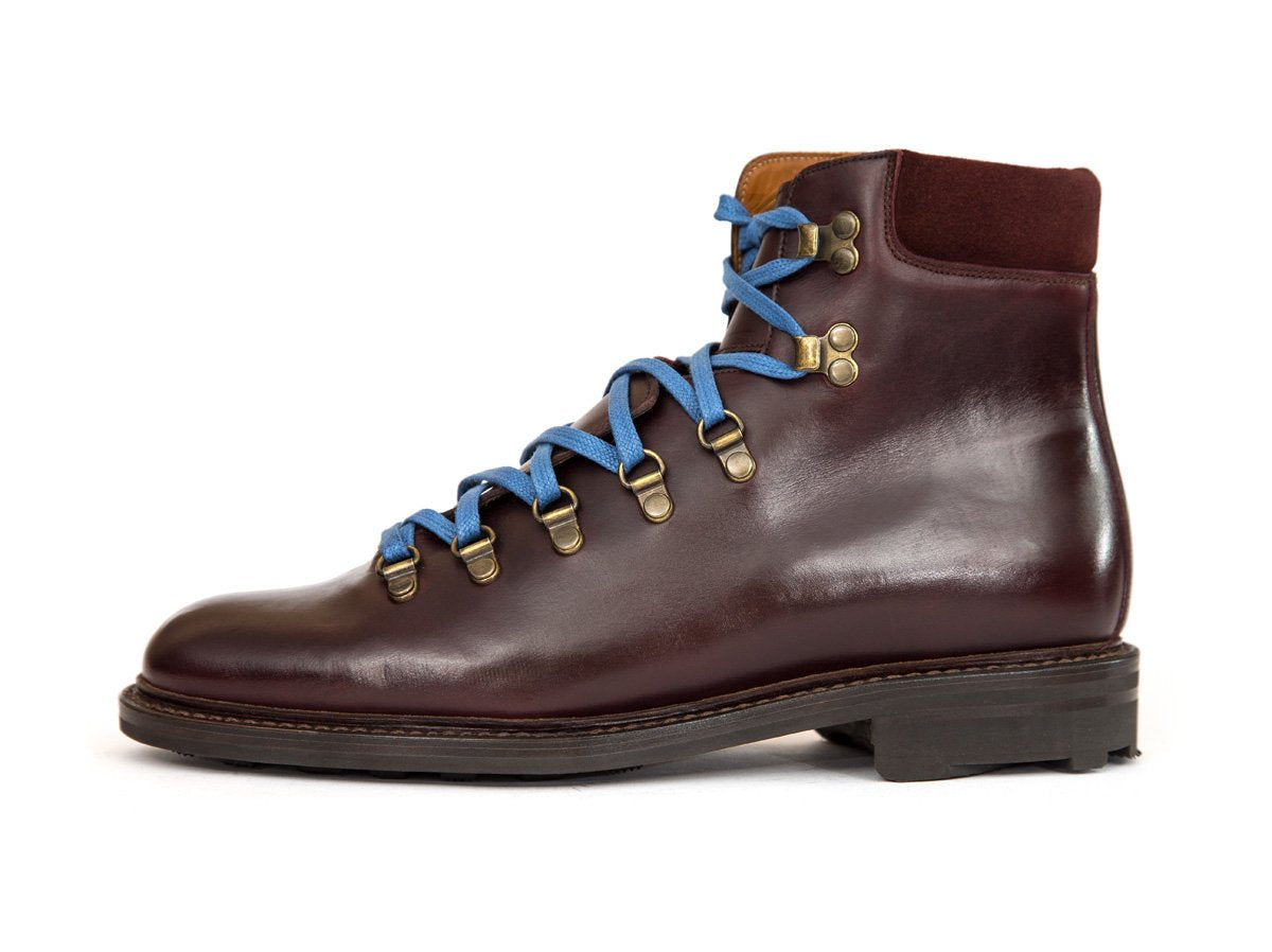 Snoqualmie boots in Burgundy Chromexcel and Burgundy Suede on the NJF Last with a Rugged Rubber Sole and Stormwelt.