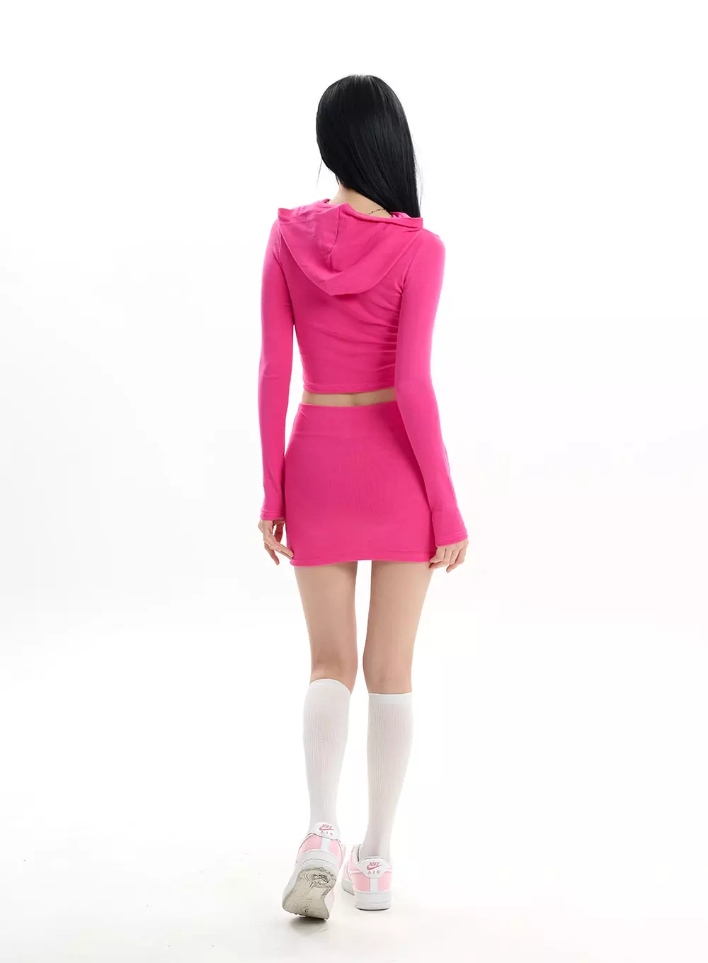 Solid Long Sleeve Hoodie & Mini Skirt Set