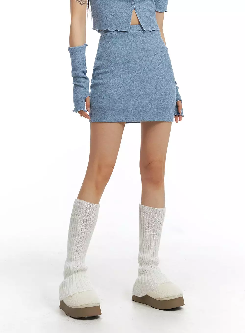 Square Neck Crop Top and Hand Warmer Skirt Set - CJ408