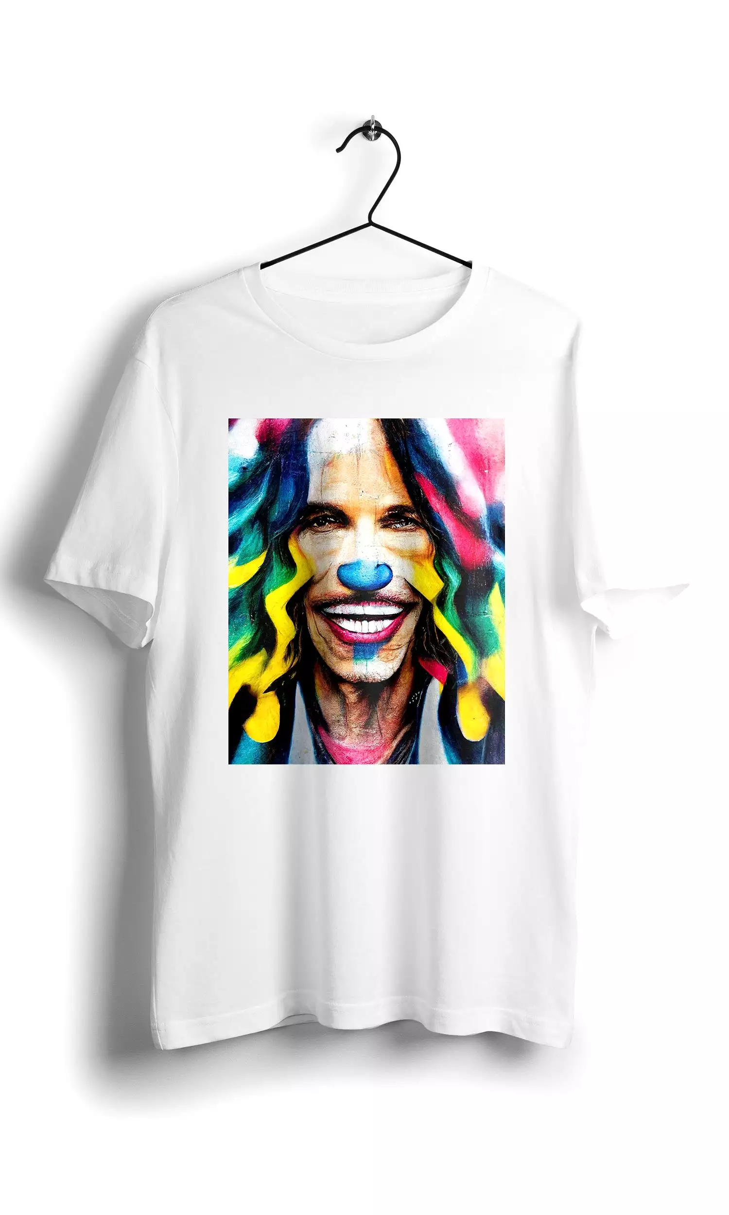 Steven Tyler Smiley T-shirt with Eduardo Kobra street art design - White Digital Graphics T-shirt