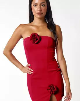 Strapless red mini bodycon dress