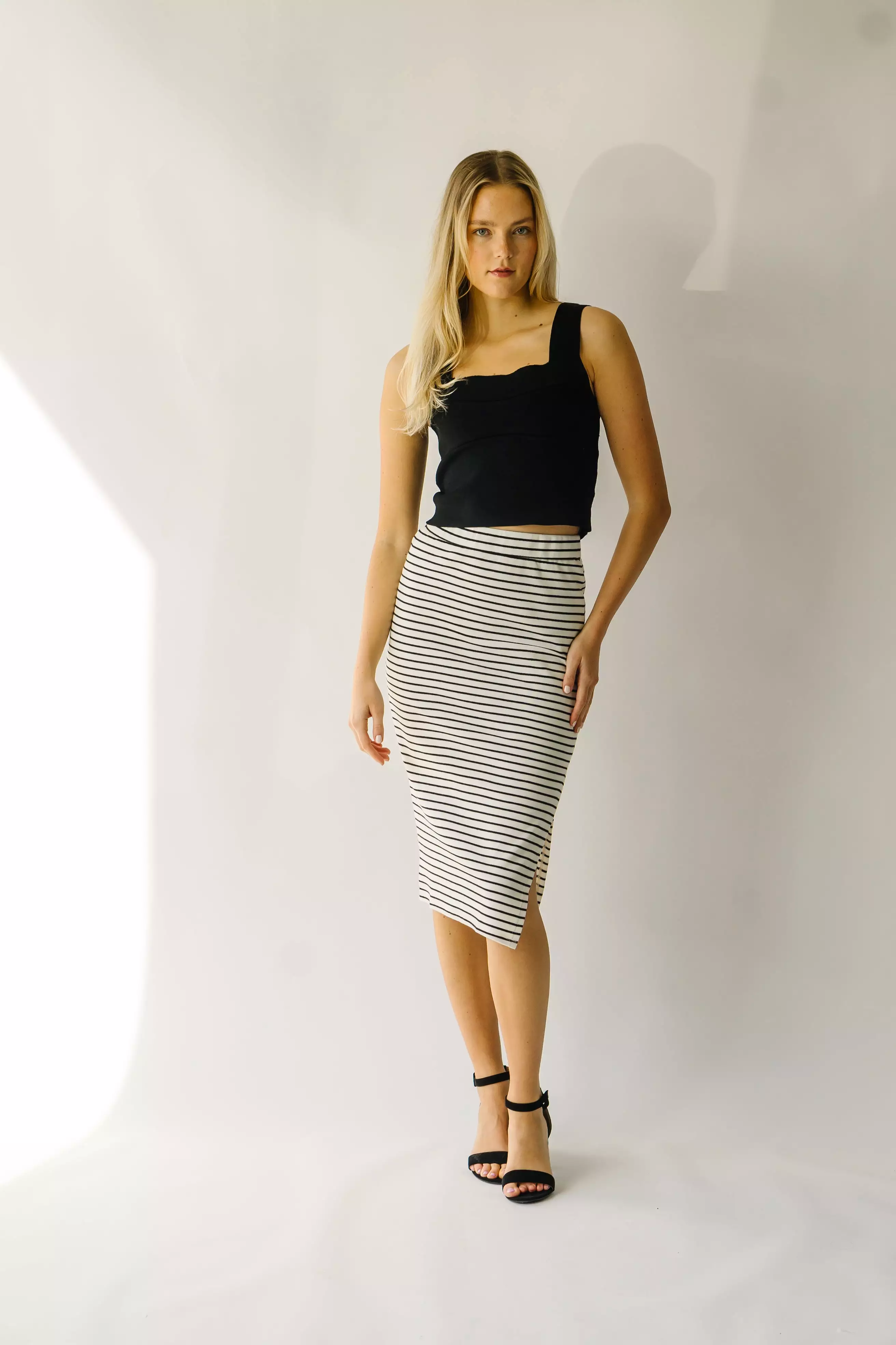 Sumner Striped Midi Skirt - Black Ivory - Affordable Fashion