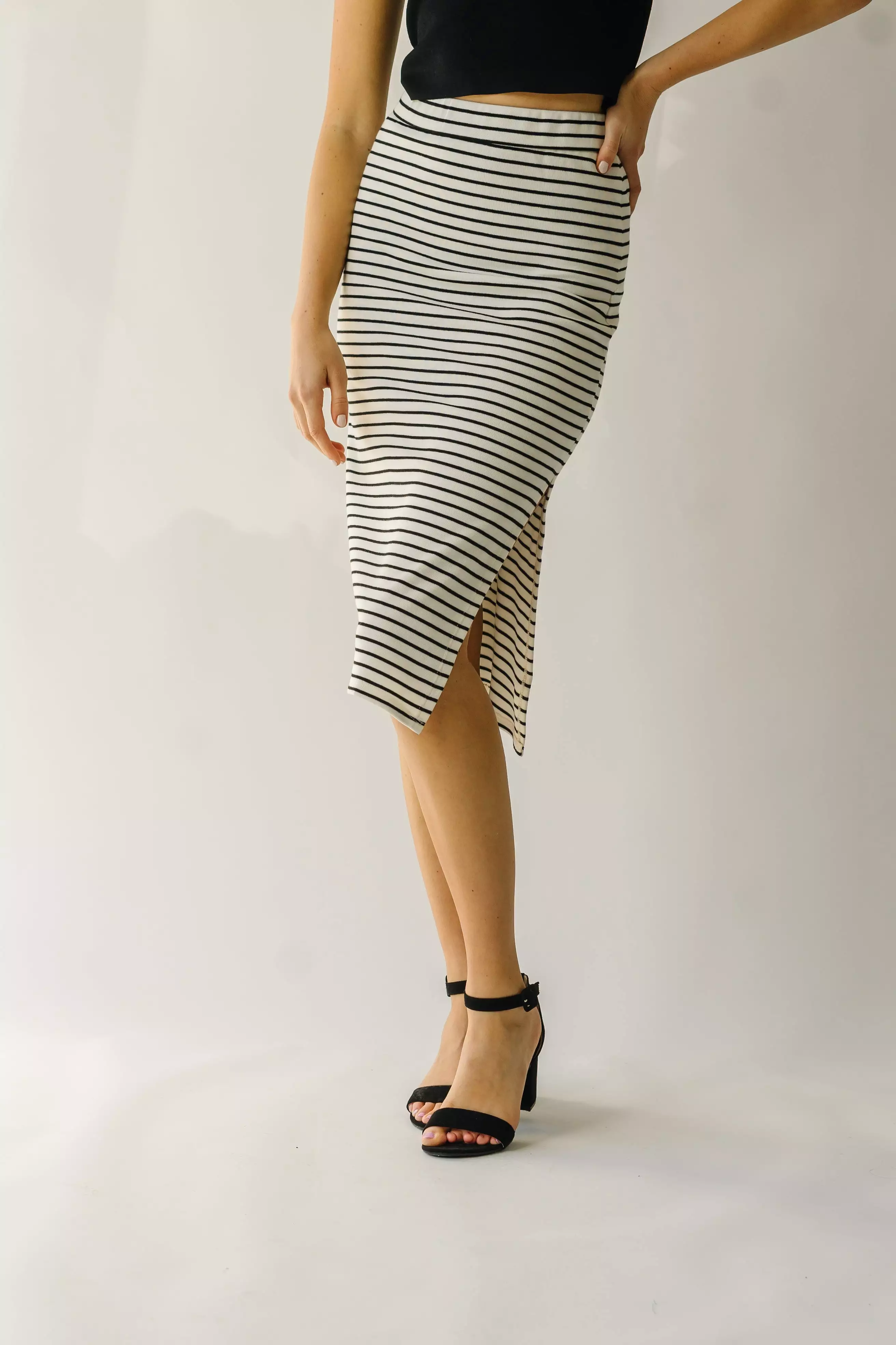 Sumner Striped Midi Skirt - Black Ivory - Affordable Fashion