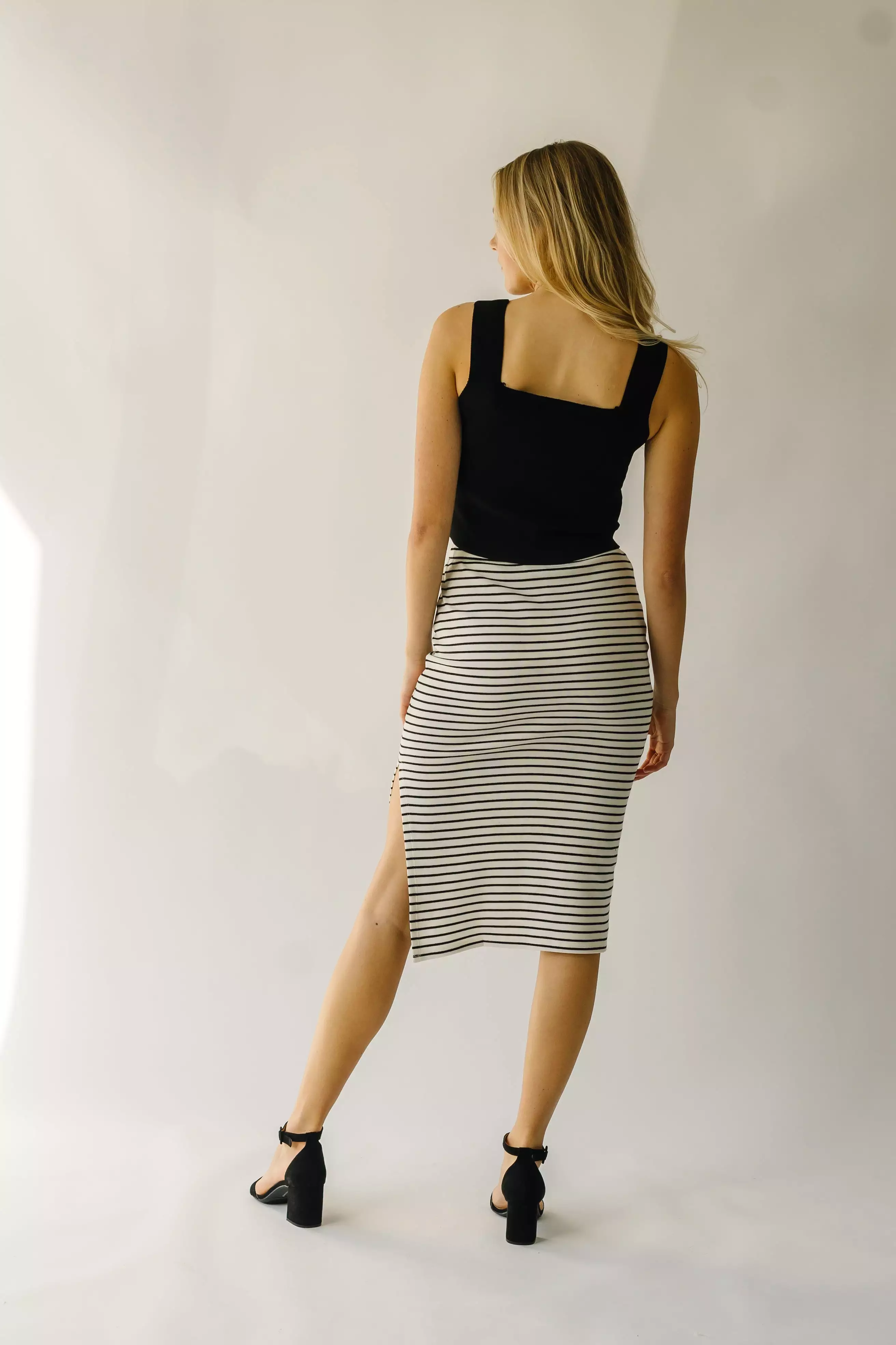 Sumner Striped Midi Skirt - Black Ivory - Affordable Fashion