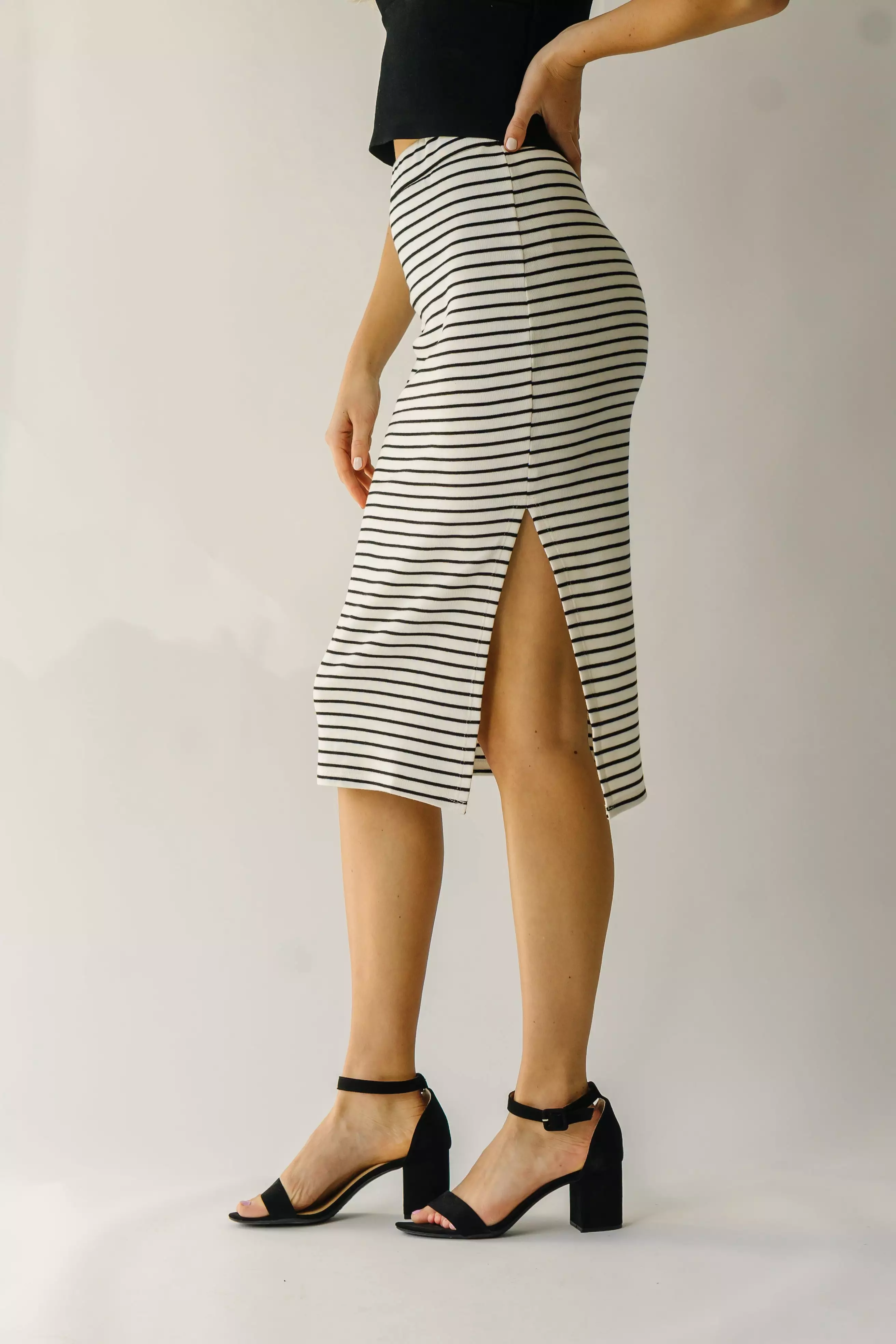 Sumner Striped Midi Skirt - Black Ivory - Affordable Fashion